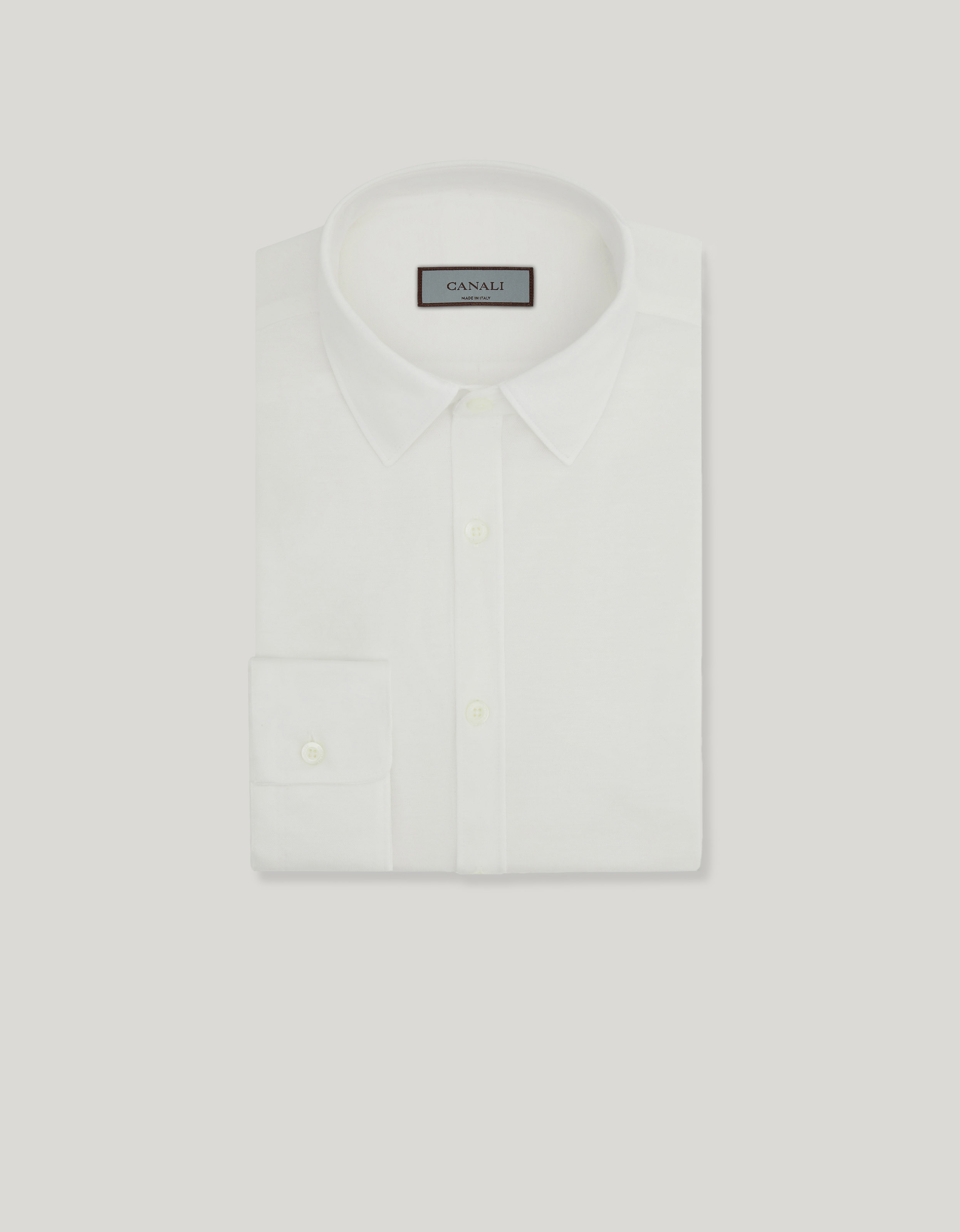 Regular fit shirt in white cotton and Lyocell jersey 