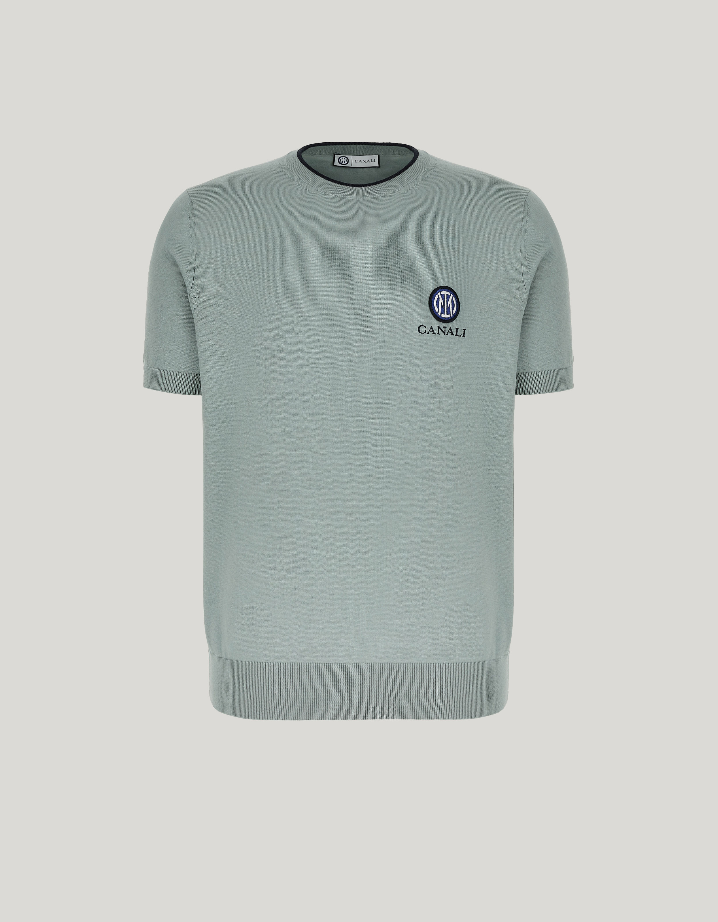 Short sleeve cotton silk crew neck with contrasting trim - Inter Collection 