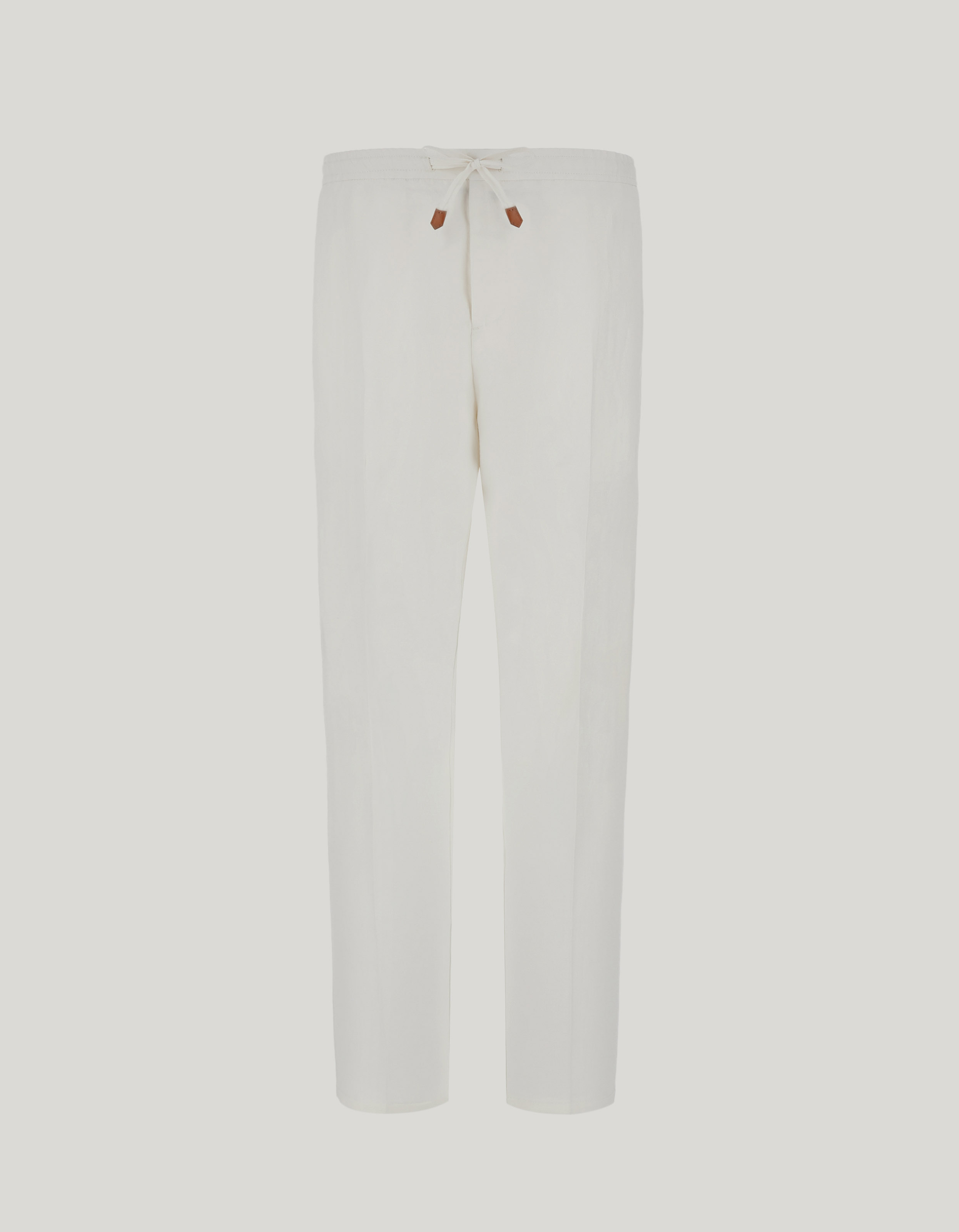 Milk-colored linen silk fabric drawstring pants 