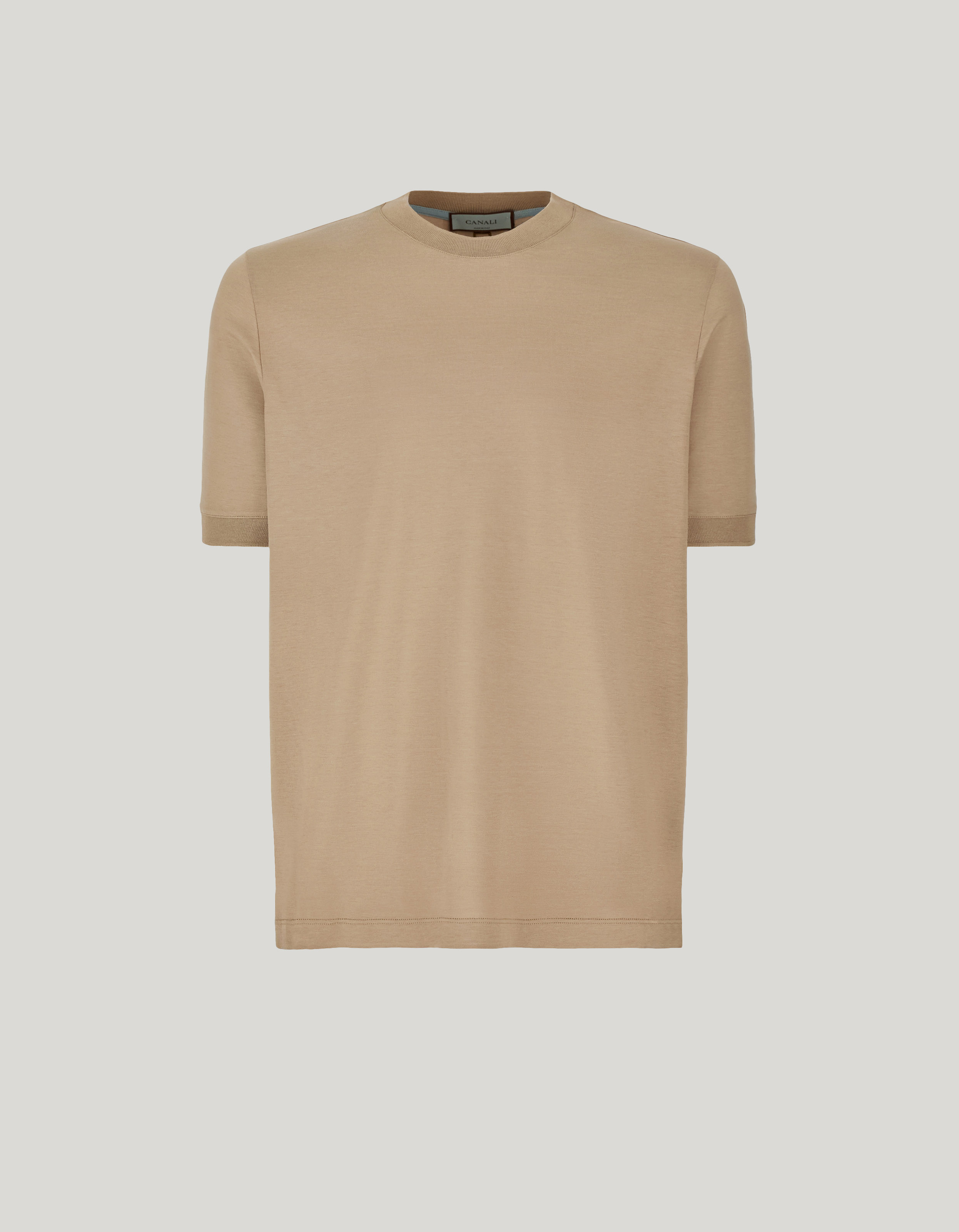 Sable cotton and silk jersey T-shirt with ribbed collar and cuffs 