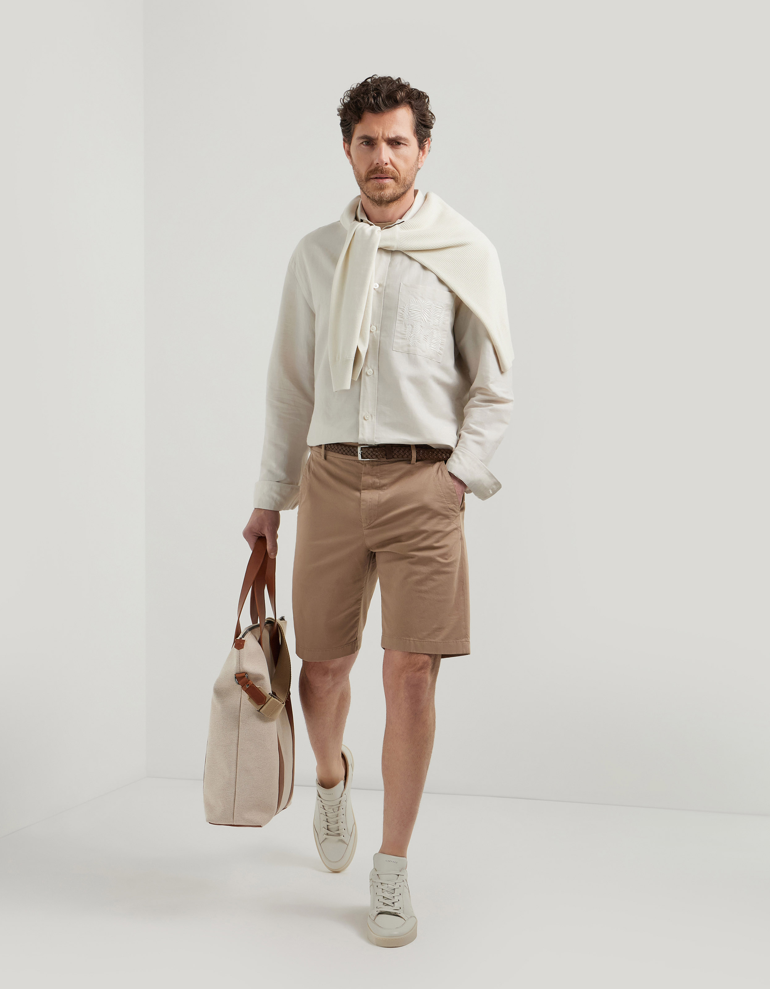 Suede-colored garment-dyed cotton microtwill shorts