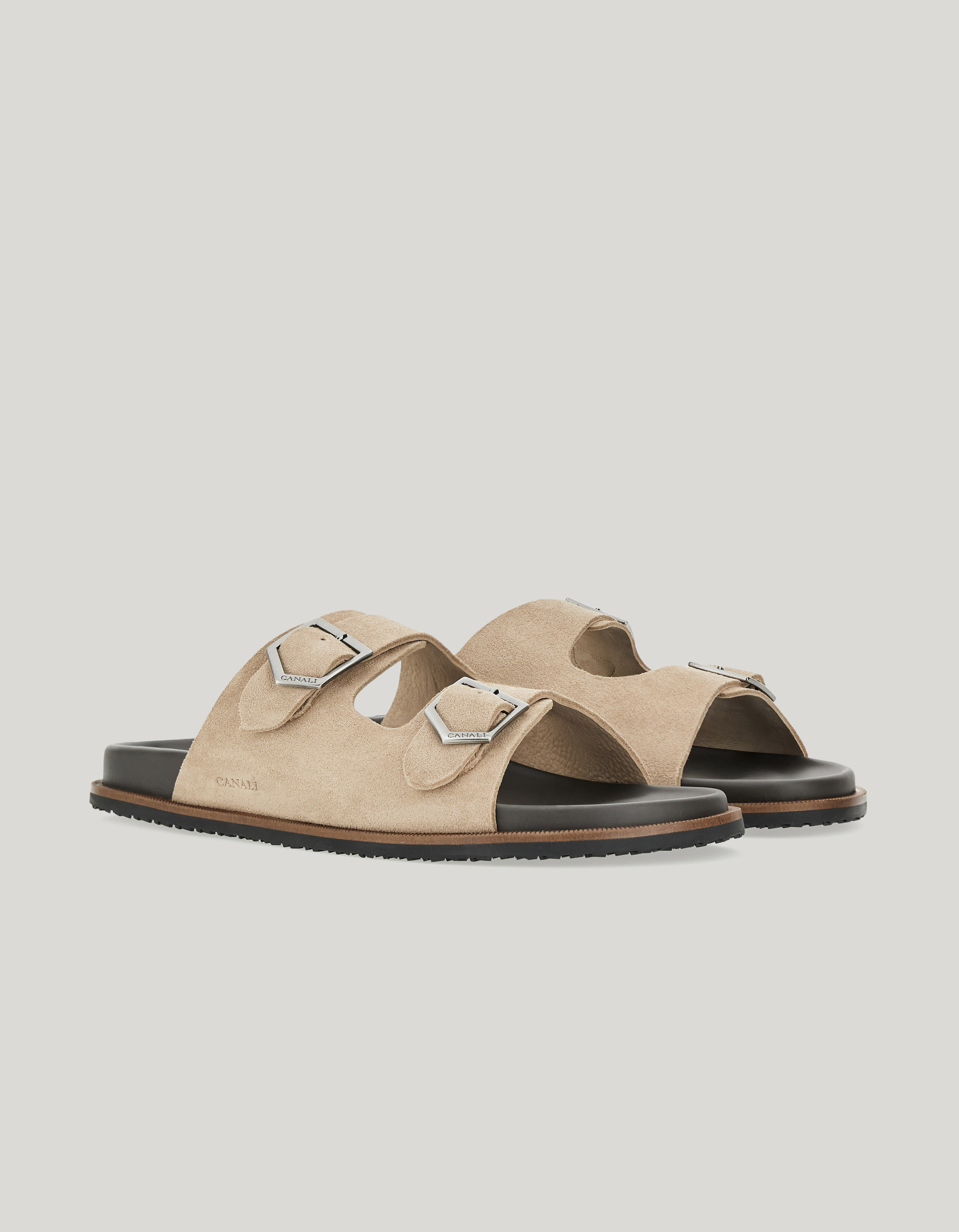 Nude sandal with double-branded buckle 
