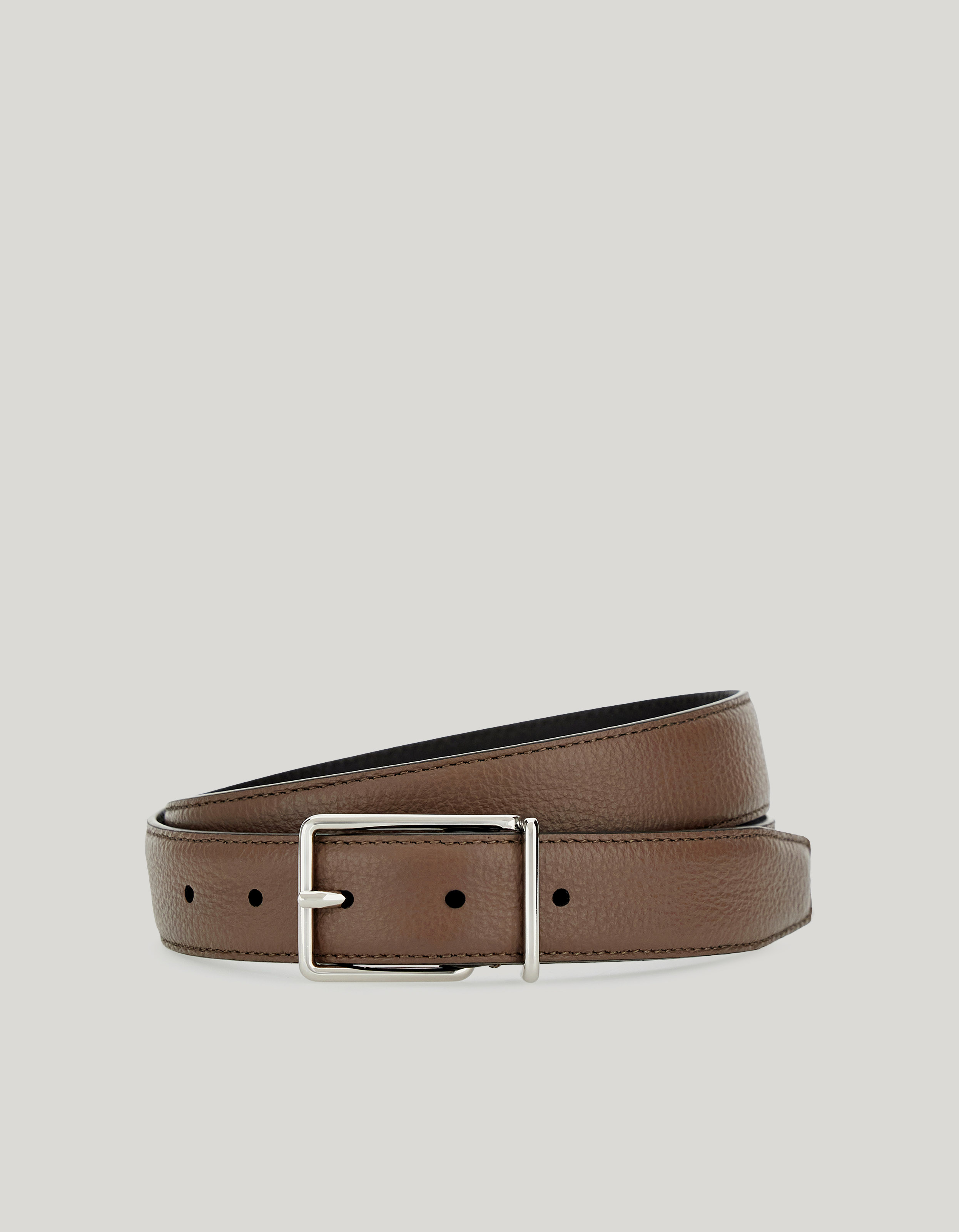 Taupe smooth calfskin belt with squared buckle 