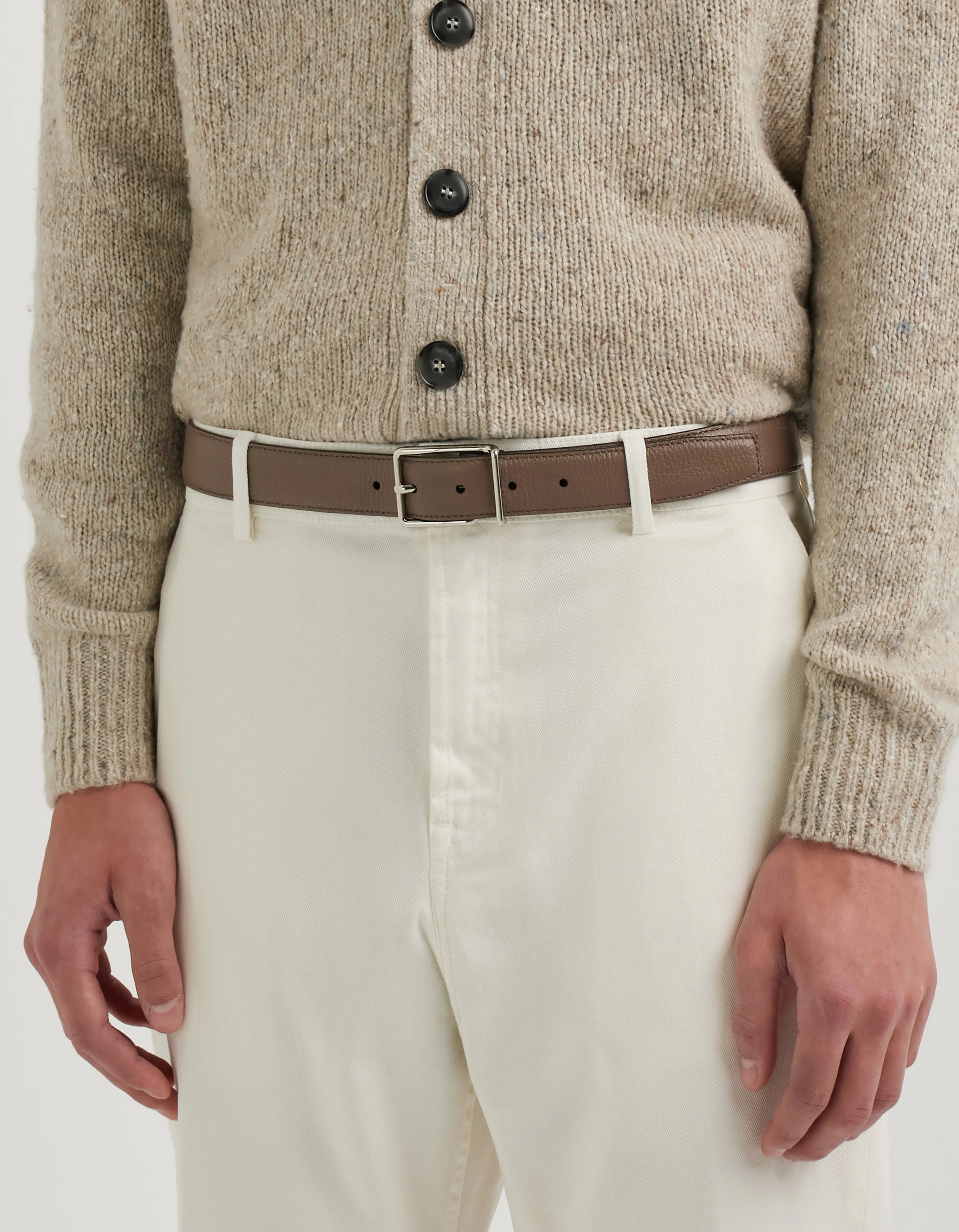 Taupe smooth calfskin belt with squared buckle