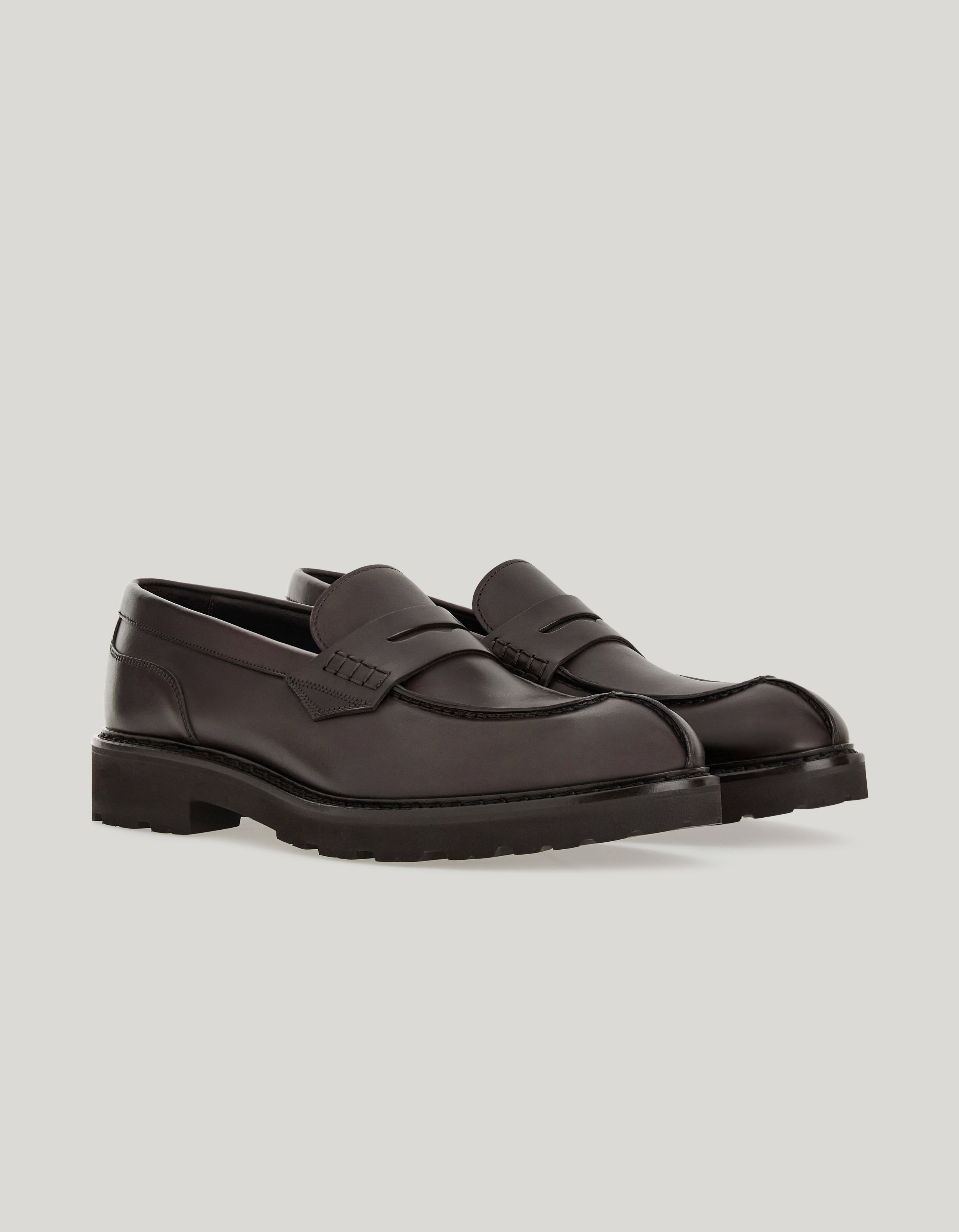 Dark brown smooth calfskin College loafers 