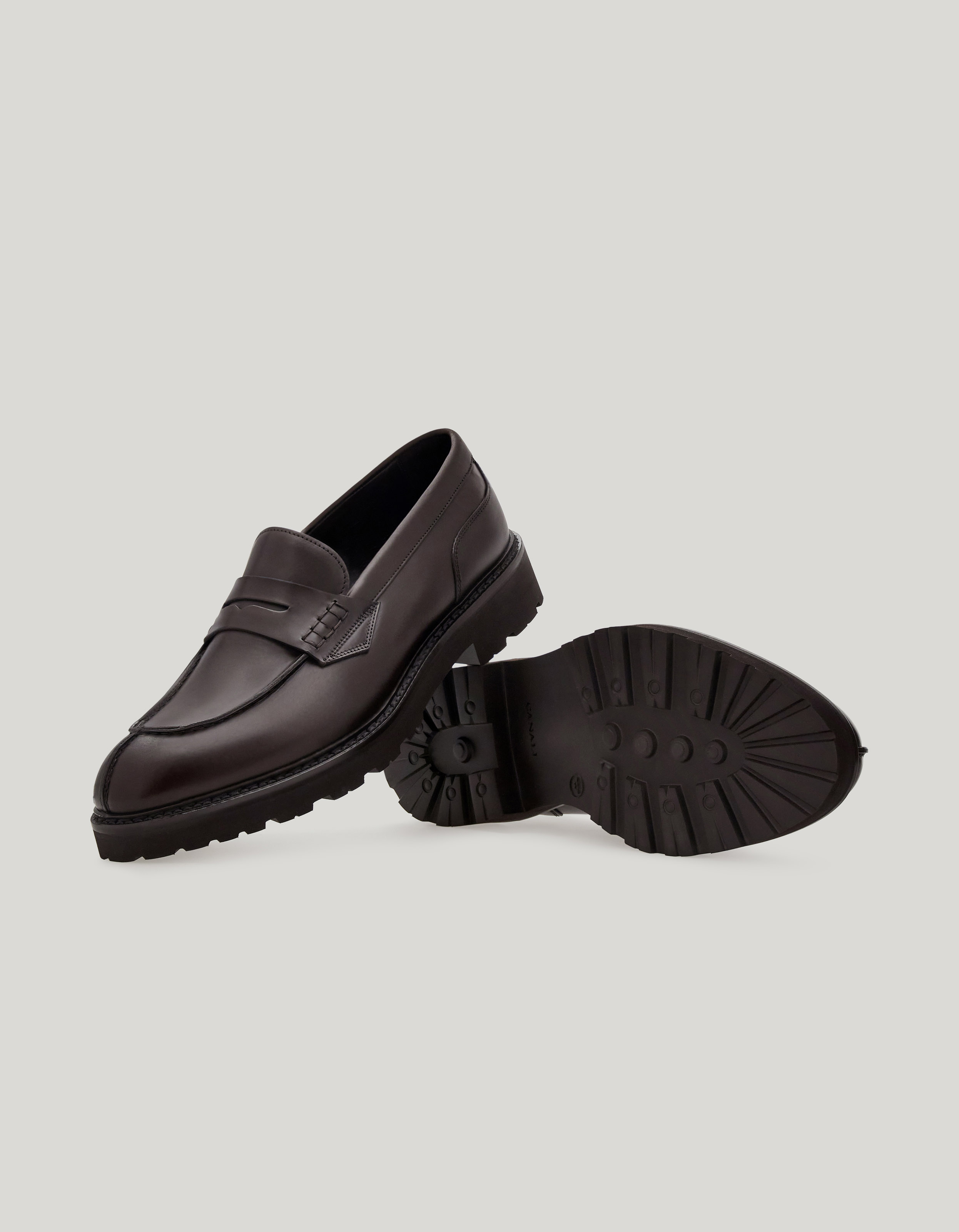 Dark brown smooth calfskin College loafers