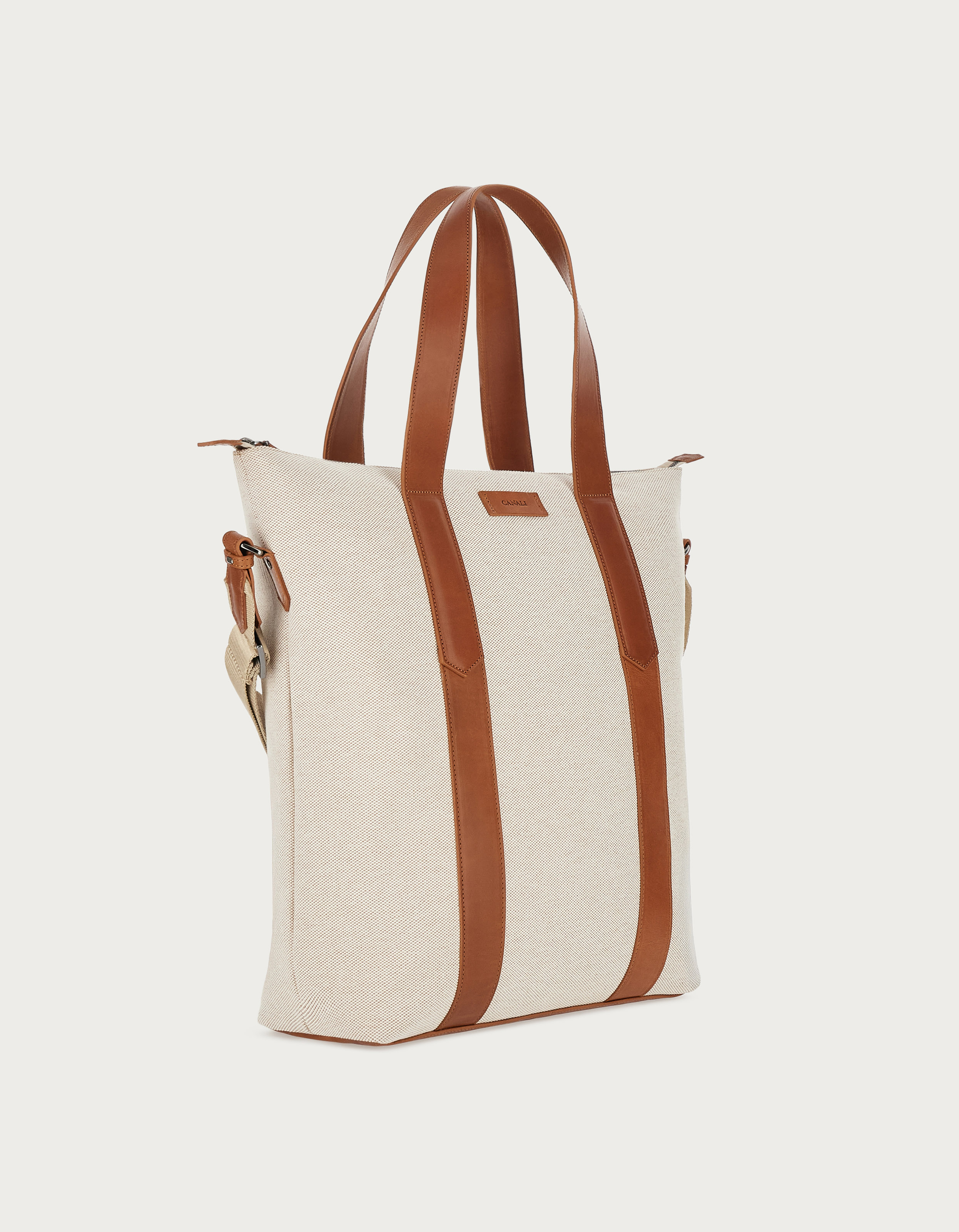 Tote bag in cowhide and canvas skin
