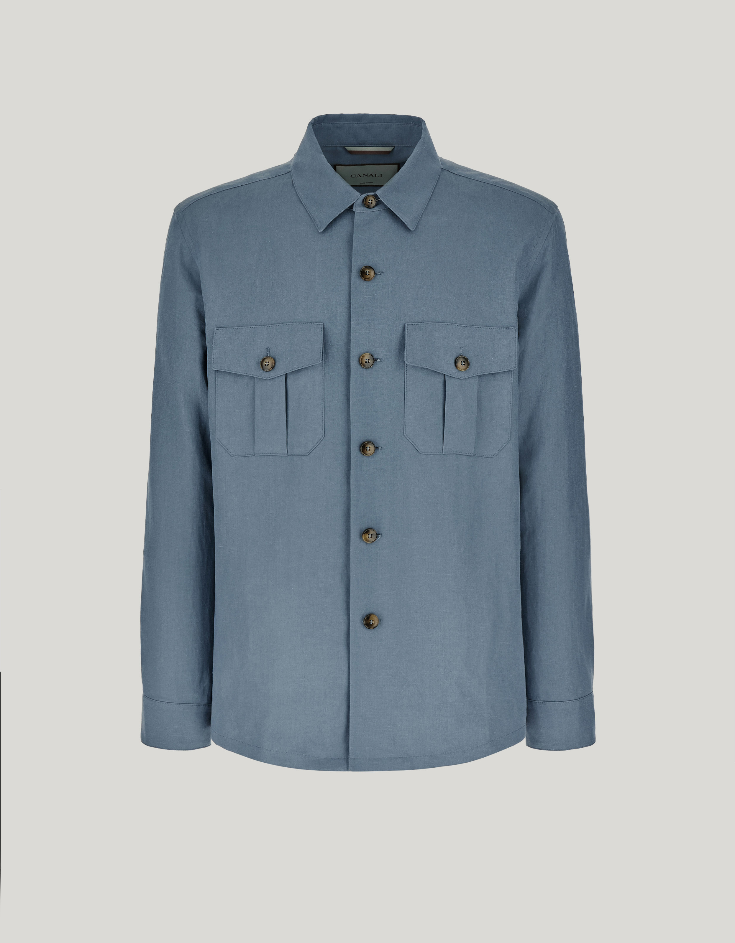 Air force blue linen and silk shirt jacket - Exclusive 