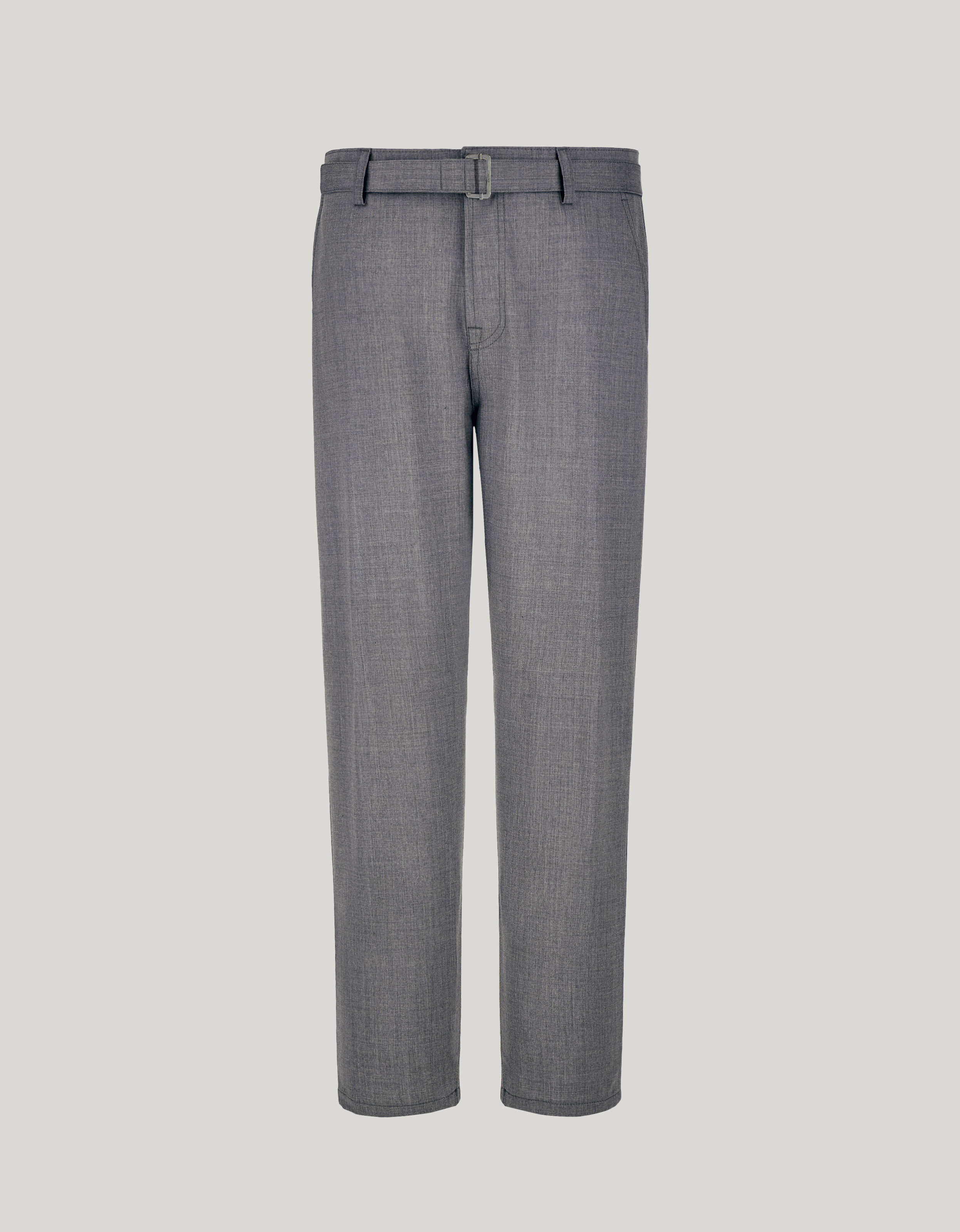 Gray melange bi-stretch wool carrot fit chinos with fabric belt 