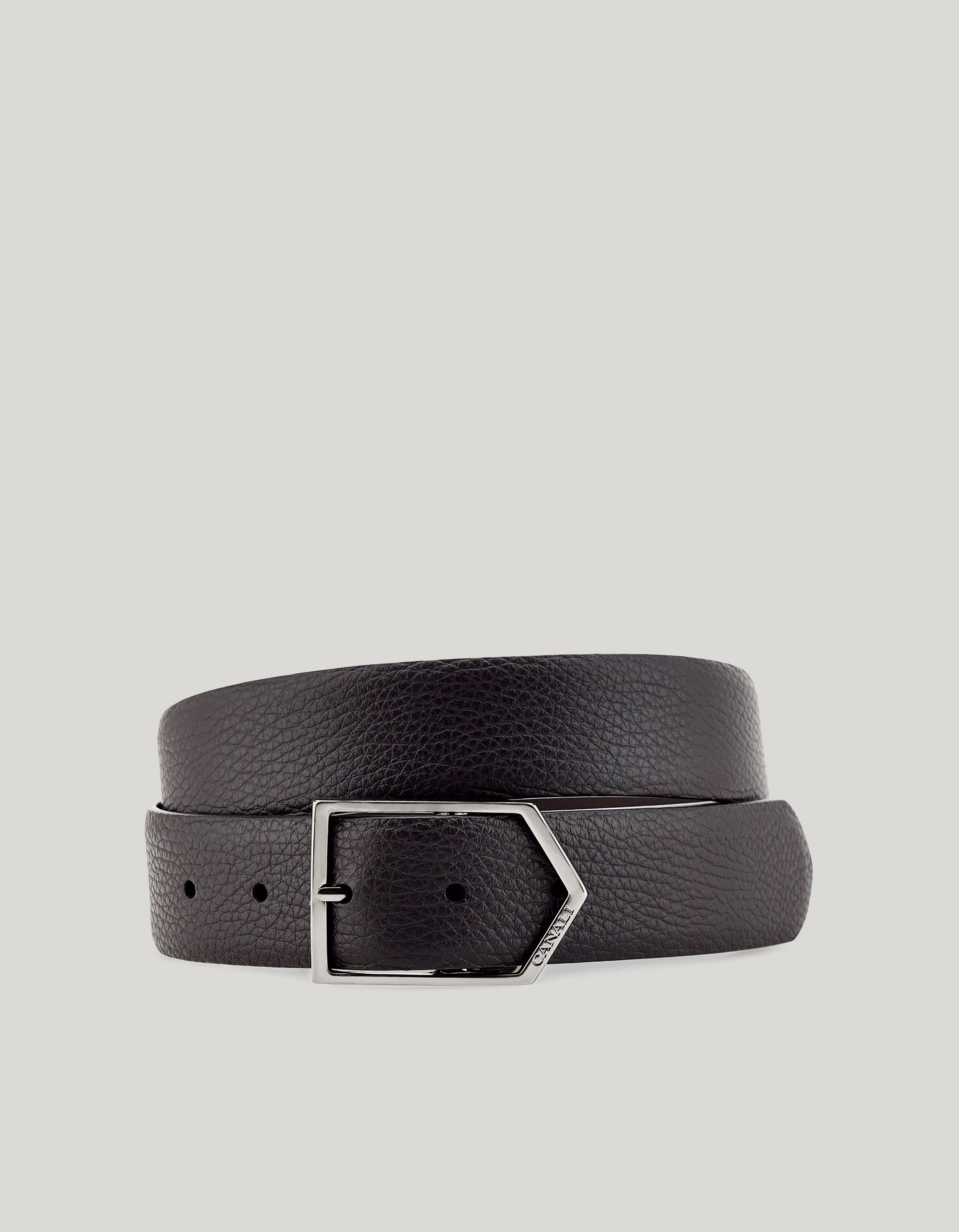 Black grained calfskin belt with Canali buckle 