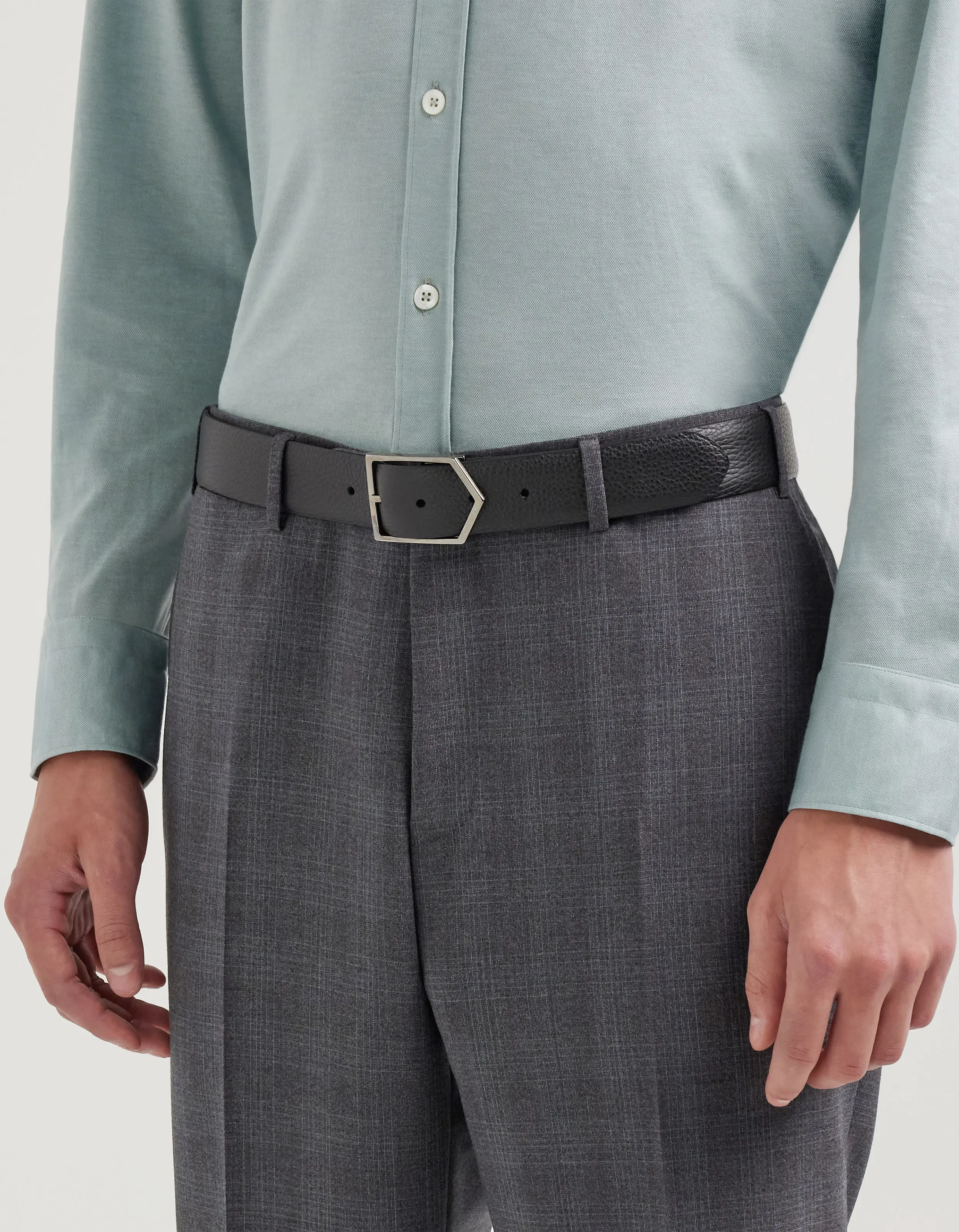 Black grained calfskin belt with Canali buckle