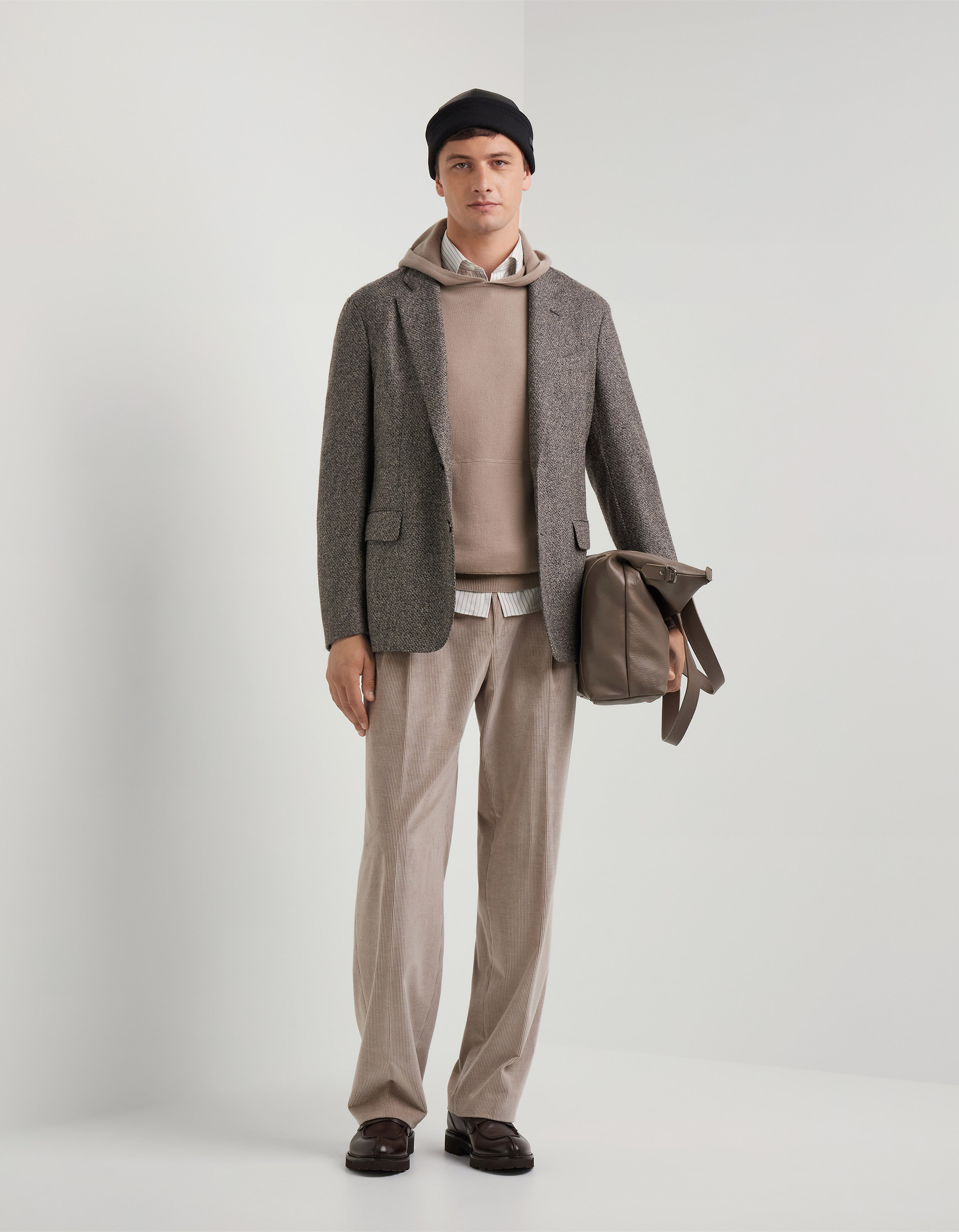 Beechwood-blend fabric stitch sandstone hooded sweatshirt