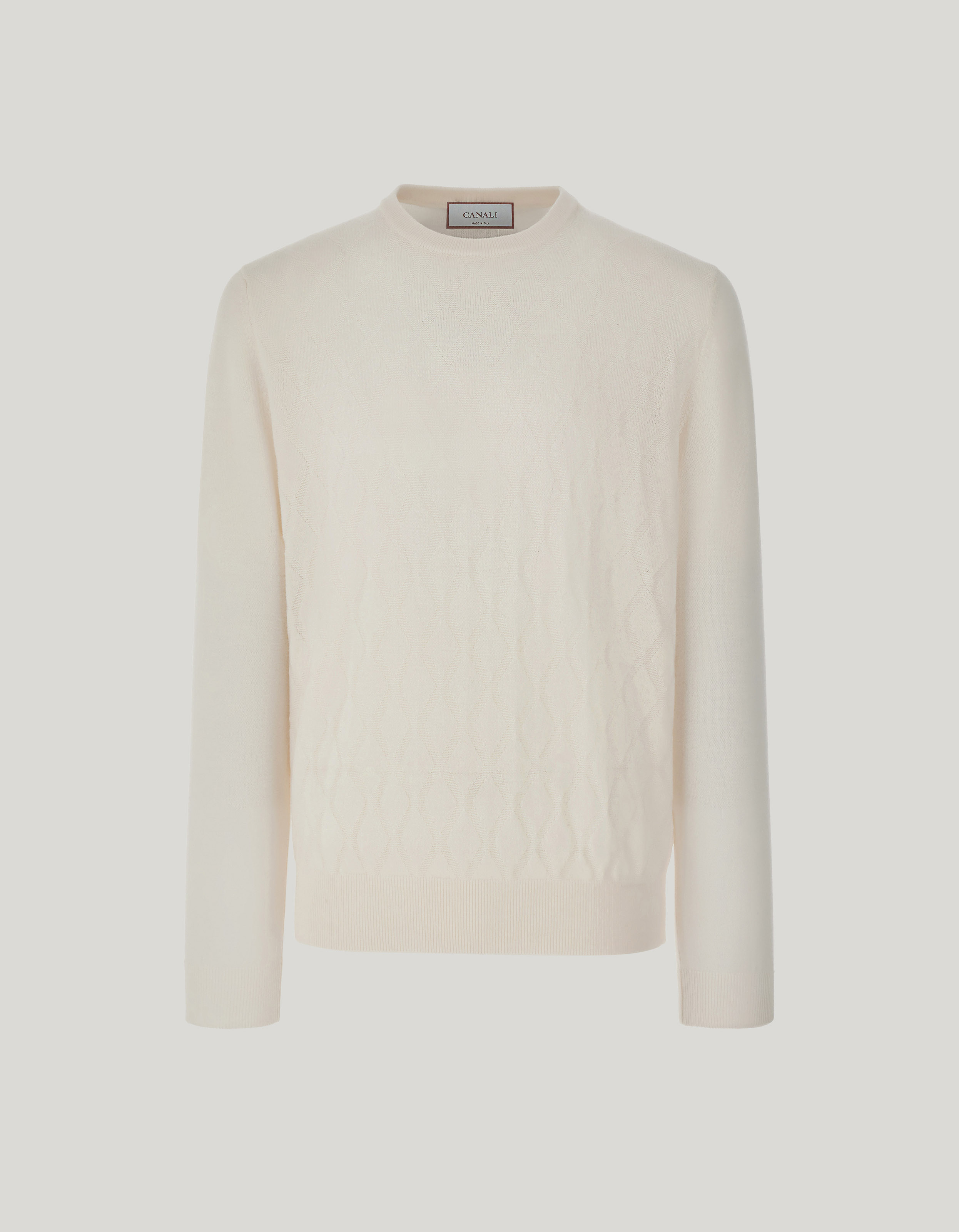Cream crewneck in pure extrafine merino wool 