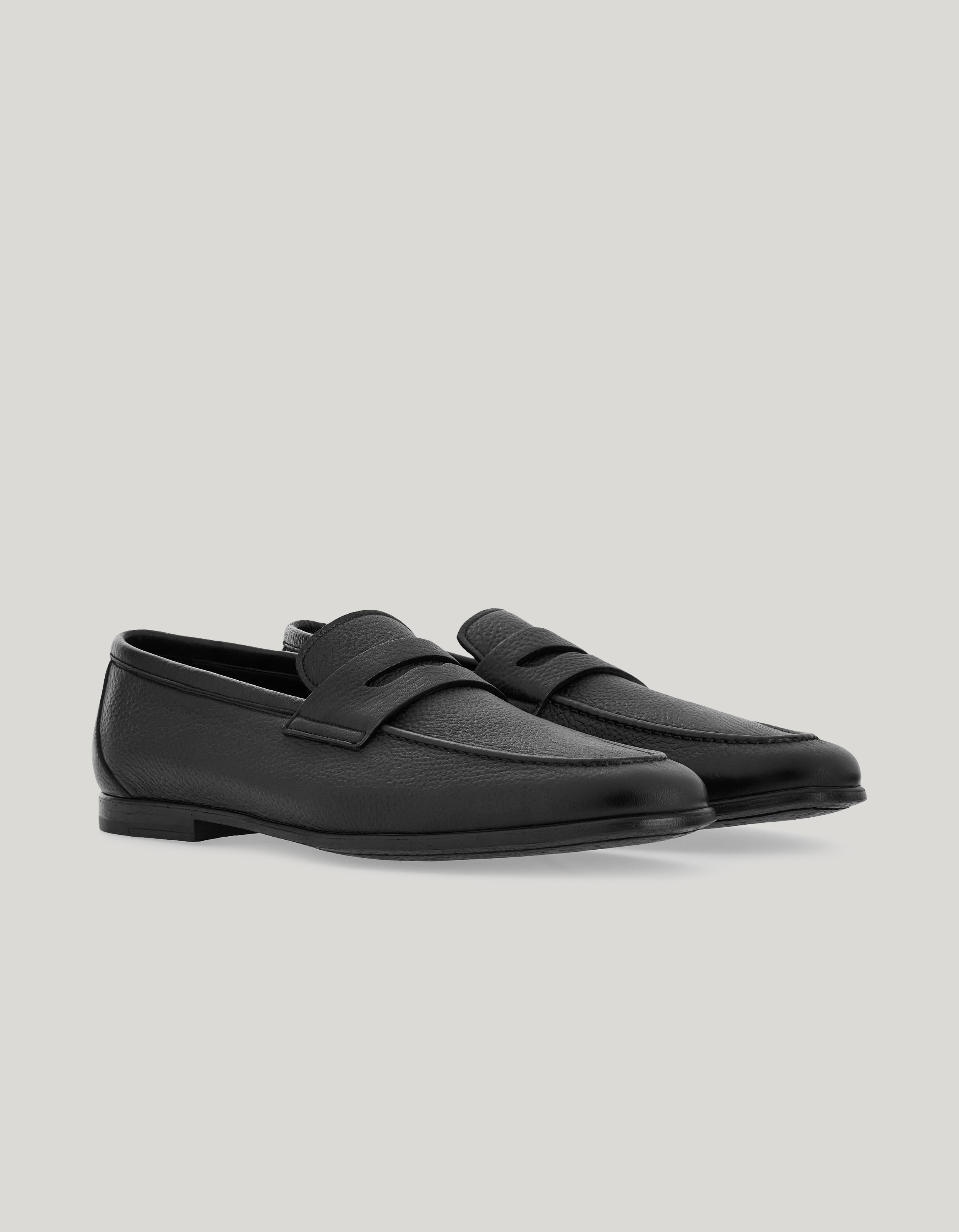 Black deerskin penny loafer with leather-effect sole 