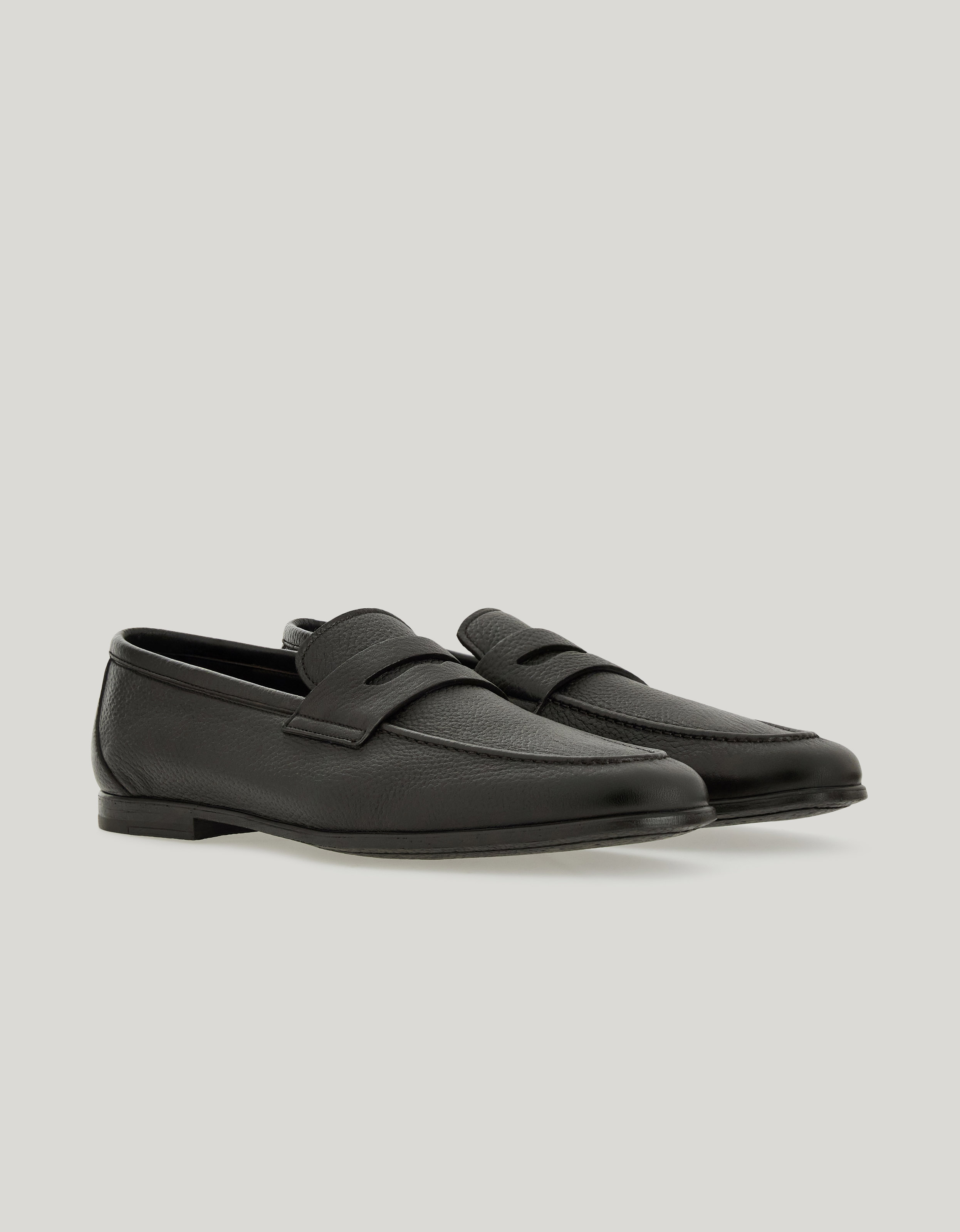 Dark brown deerskin penny loafer with leather-effect rubber sole 