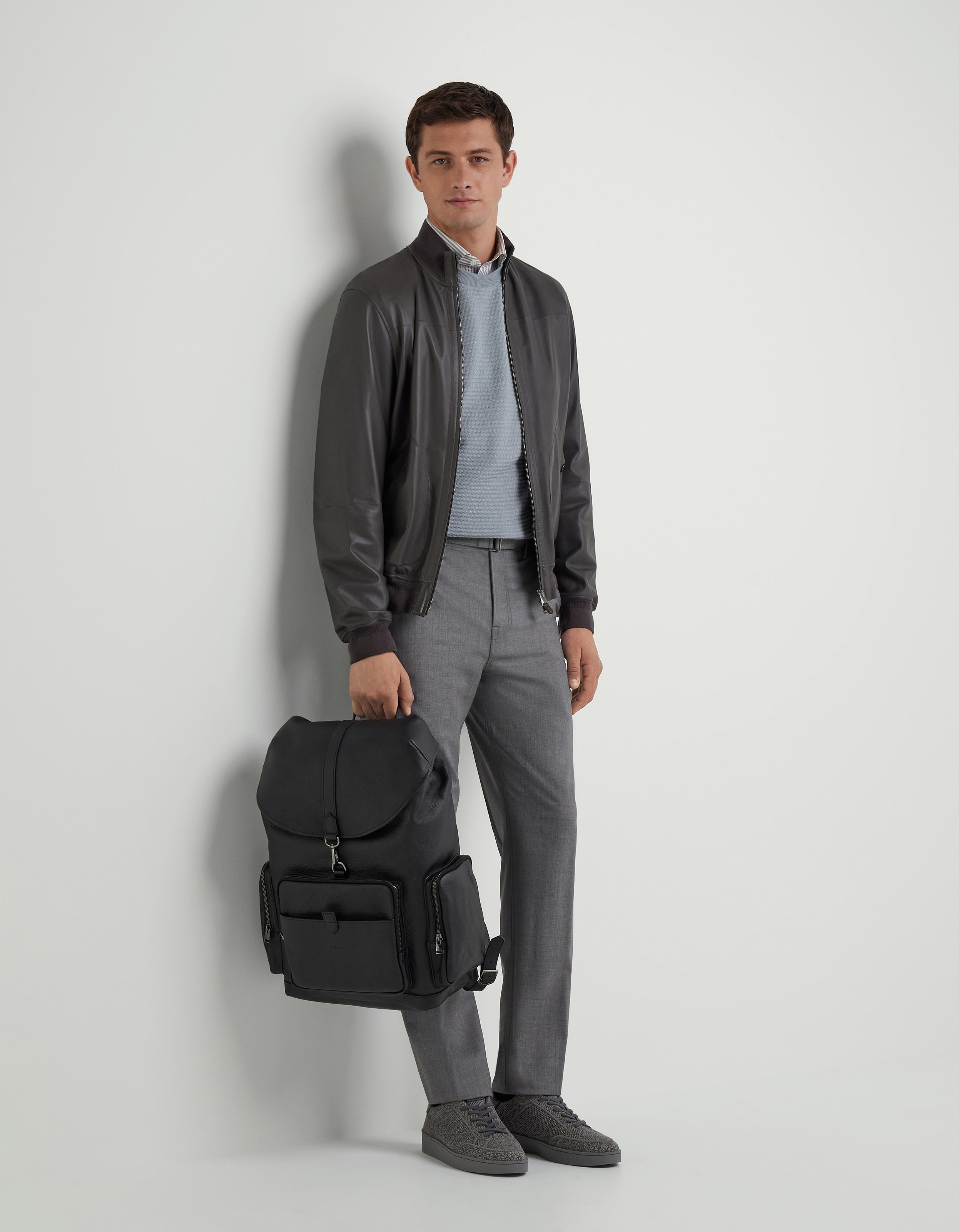 Canali Nuvola bomber jacket in brown nappa leather