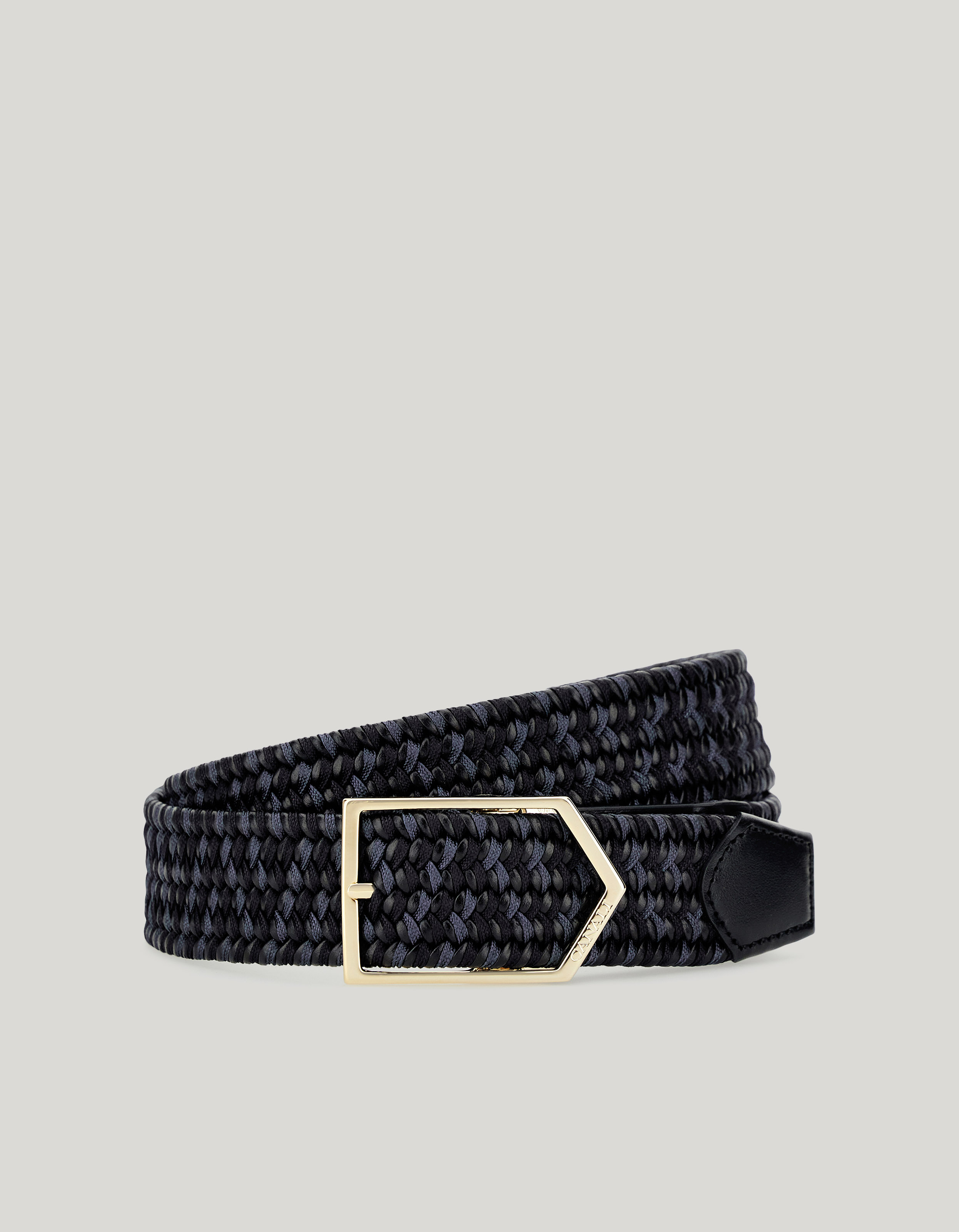 Black and blue regenerated leather braided belt with Canali buckle 