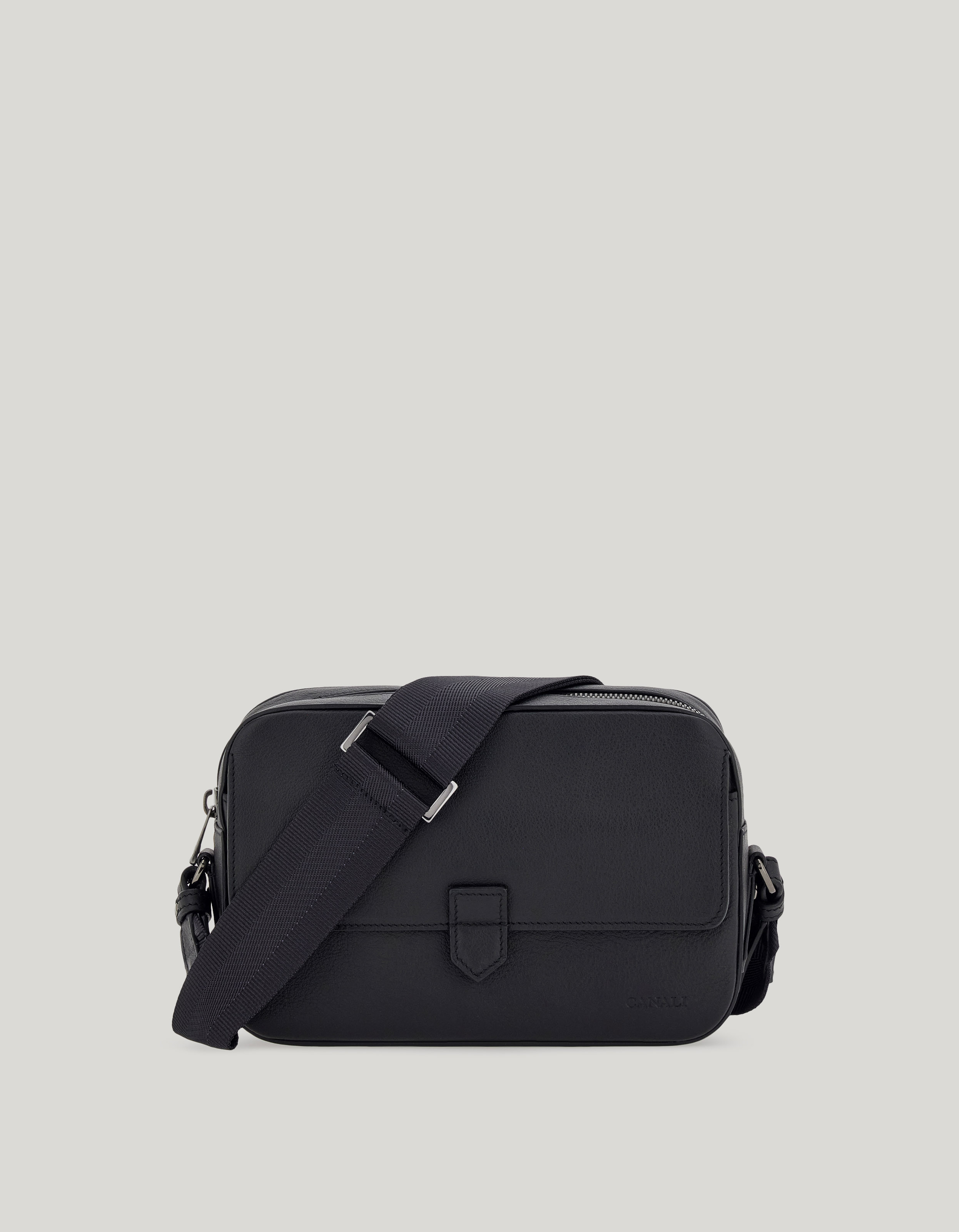 East West Camera Bag in black hammered calfskin 