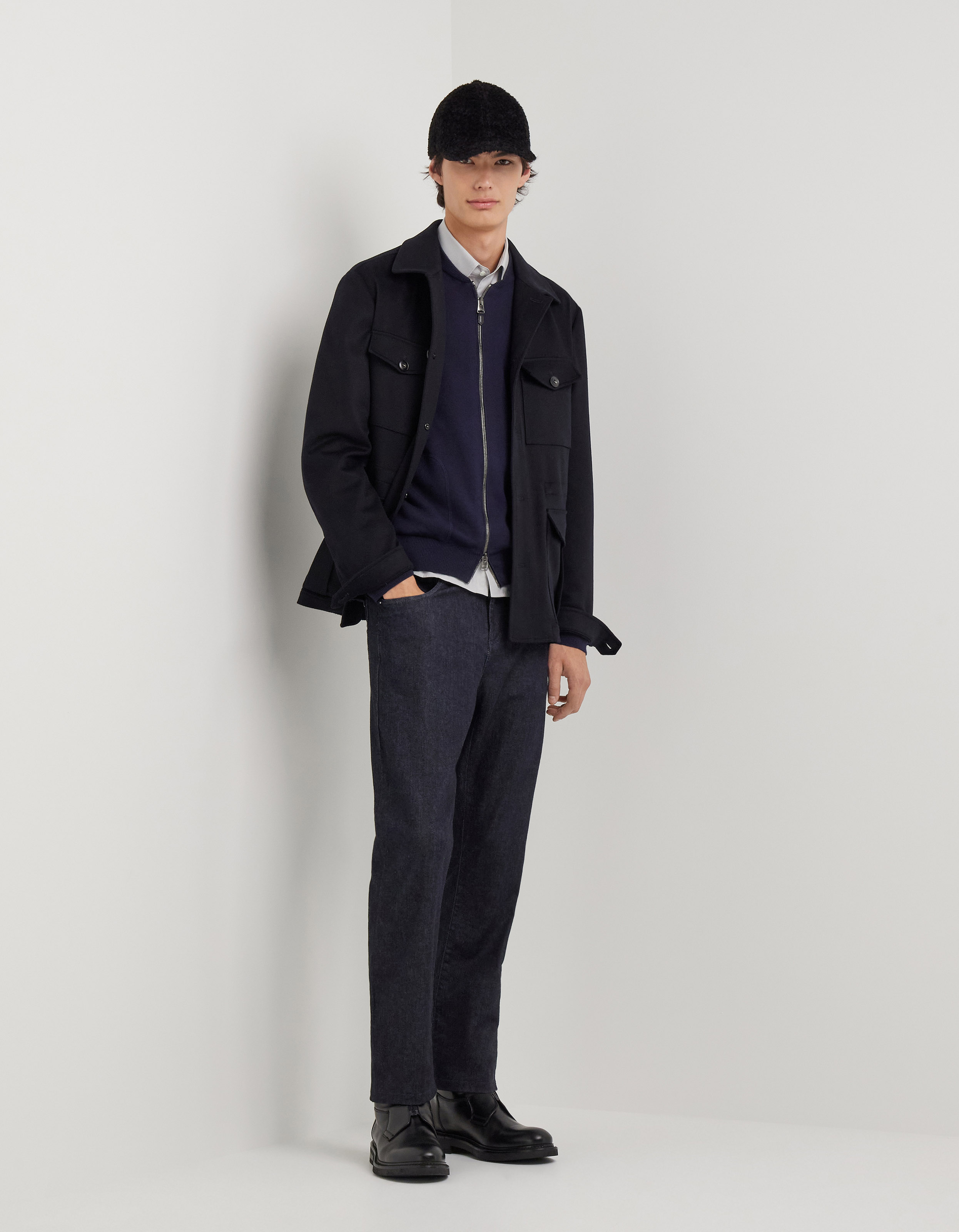 Navy beech-blend fabric bomber