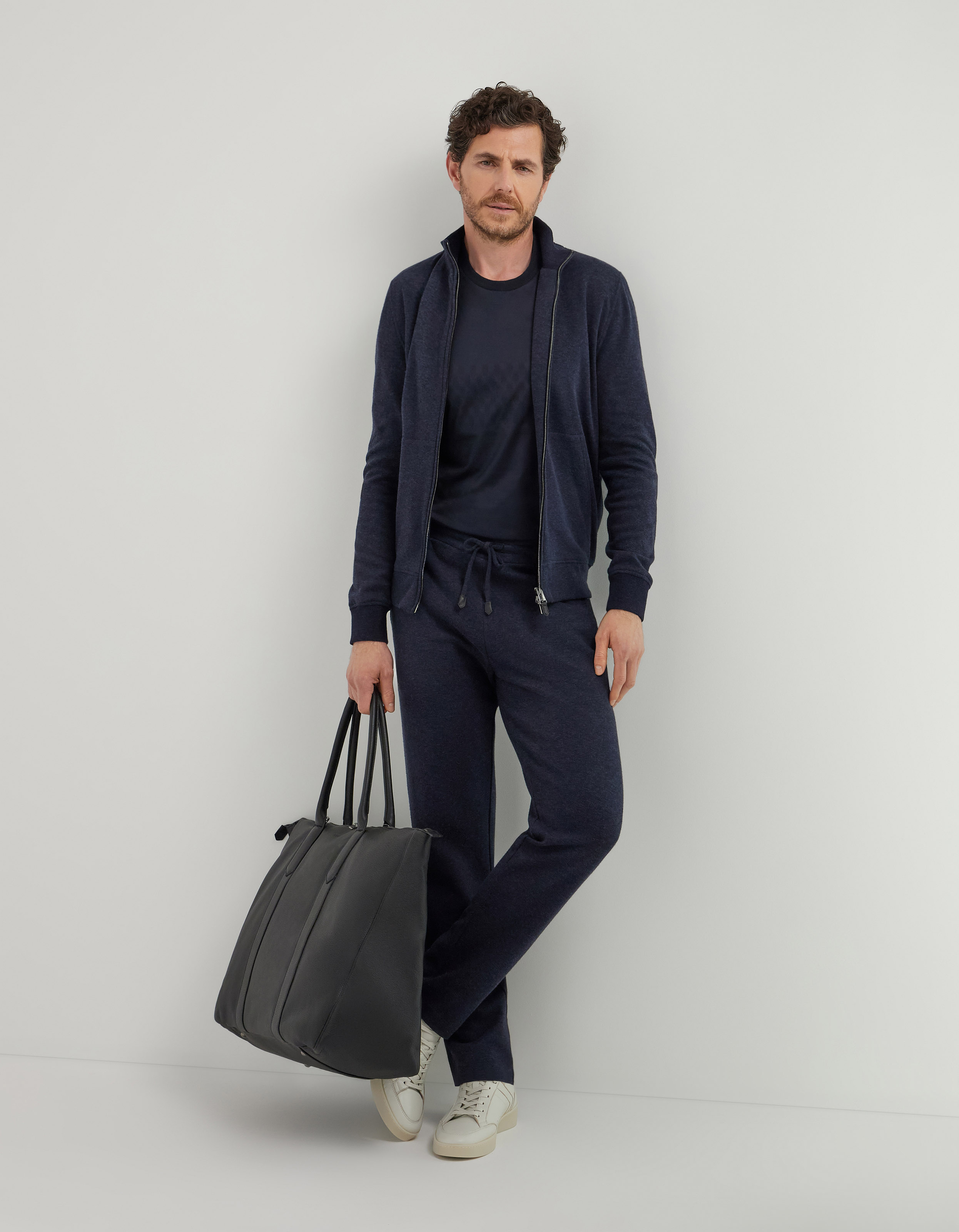 Double-faced soft cotton navy blue pants