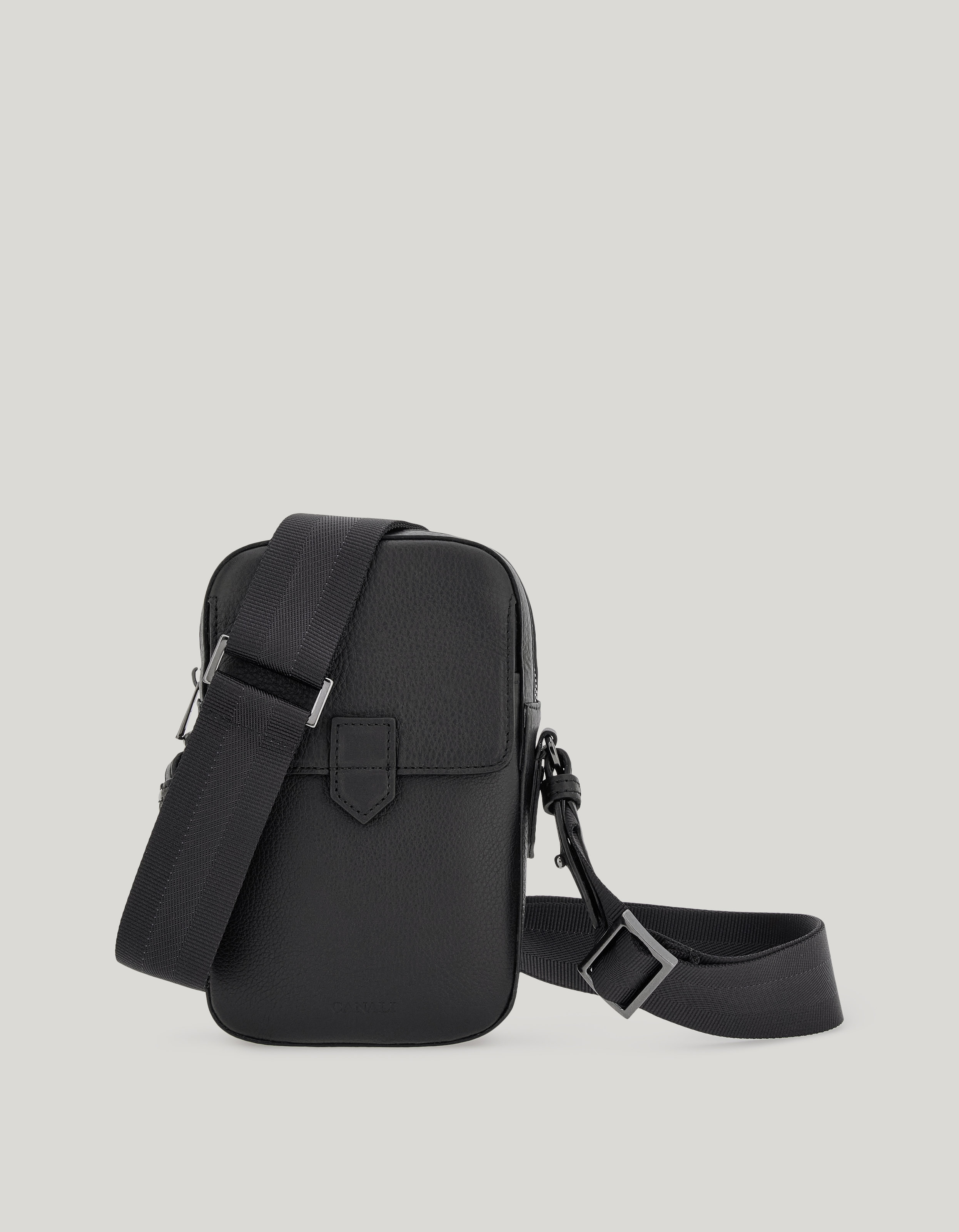 North South Camera Bag in black hammered calfskin 