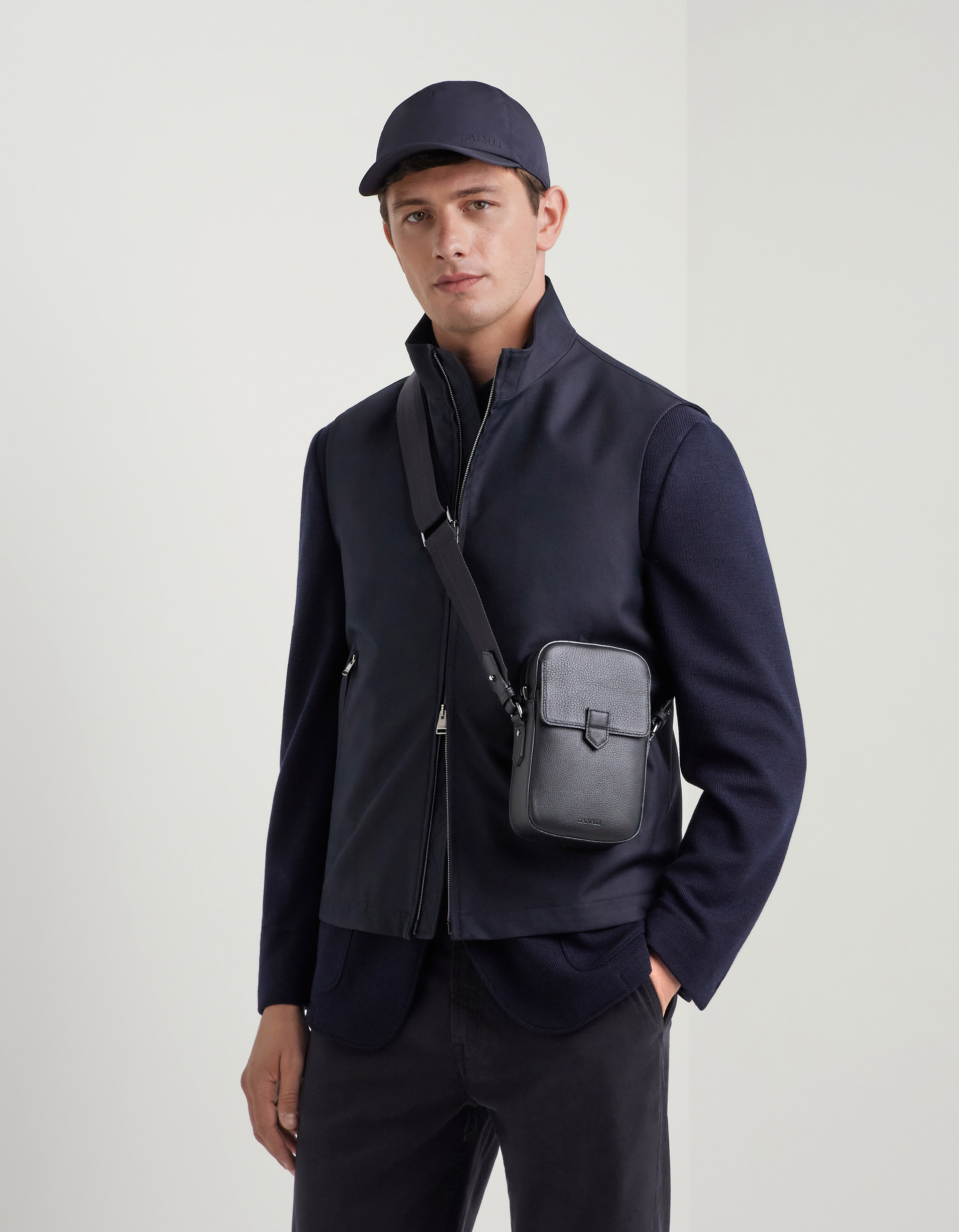 North South Camera Bag in black hammered calfskin