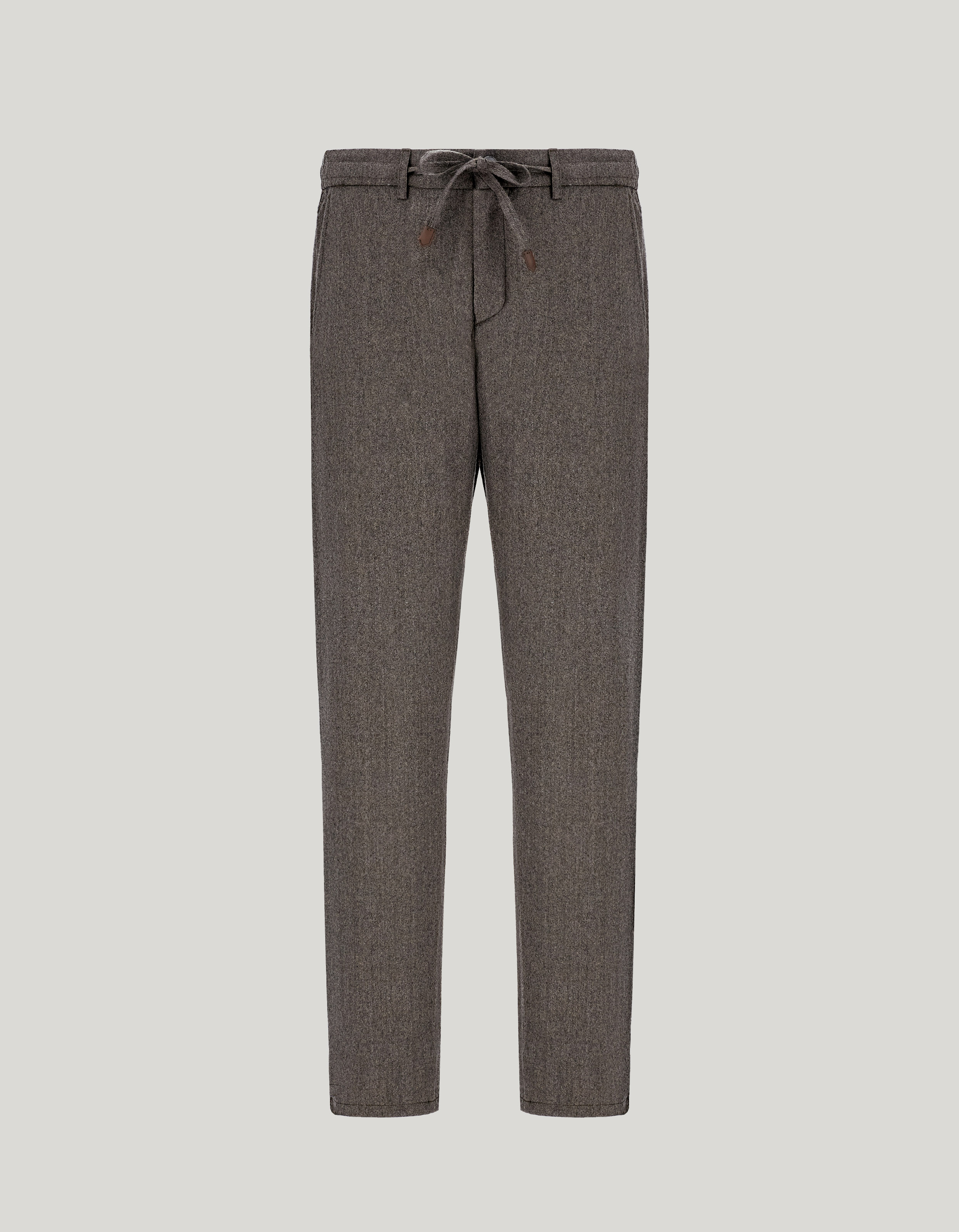 Taupe drawstring chinos in Impeccabile wool flannel 