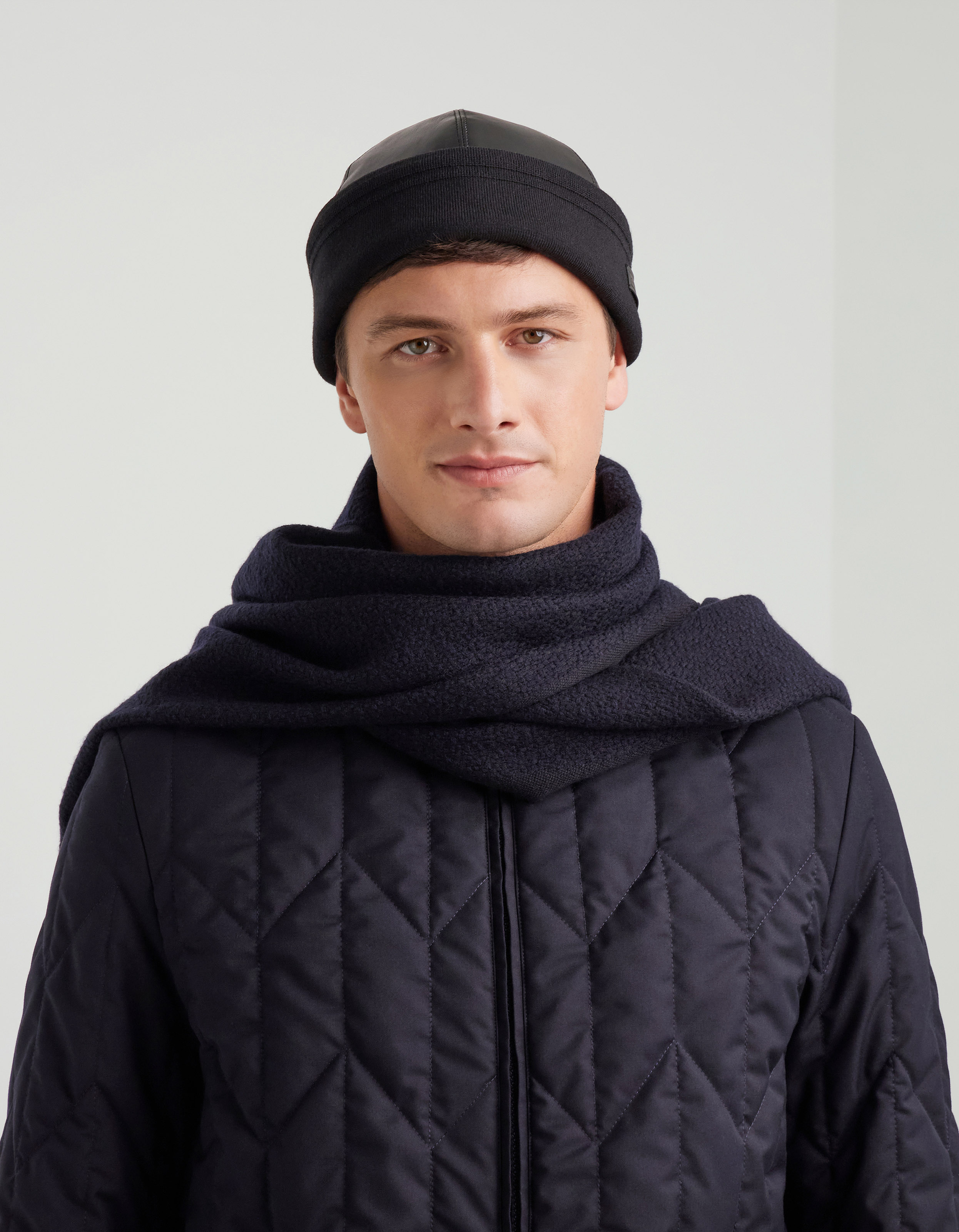 Blue micro textured virgin wool scarf