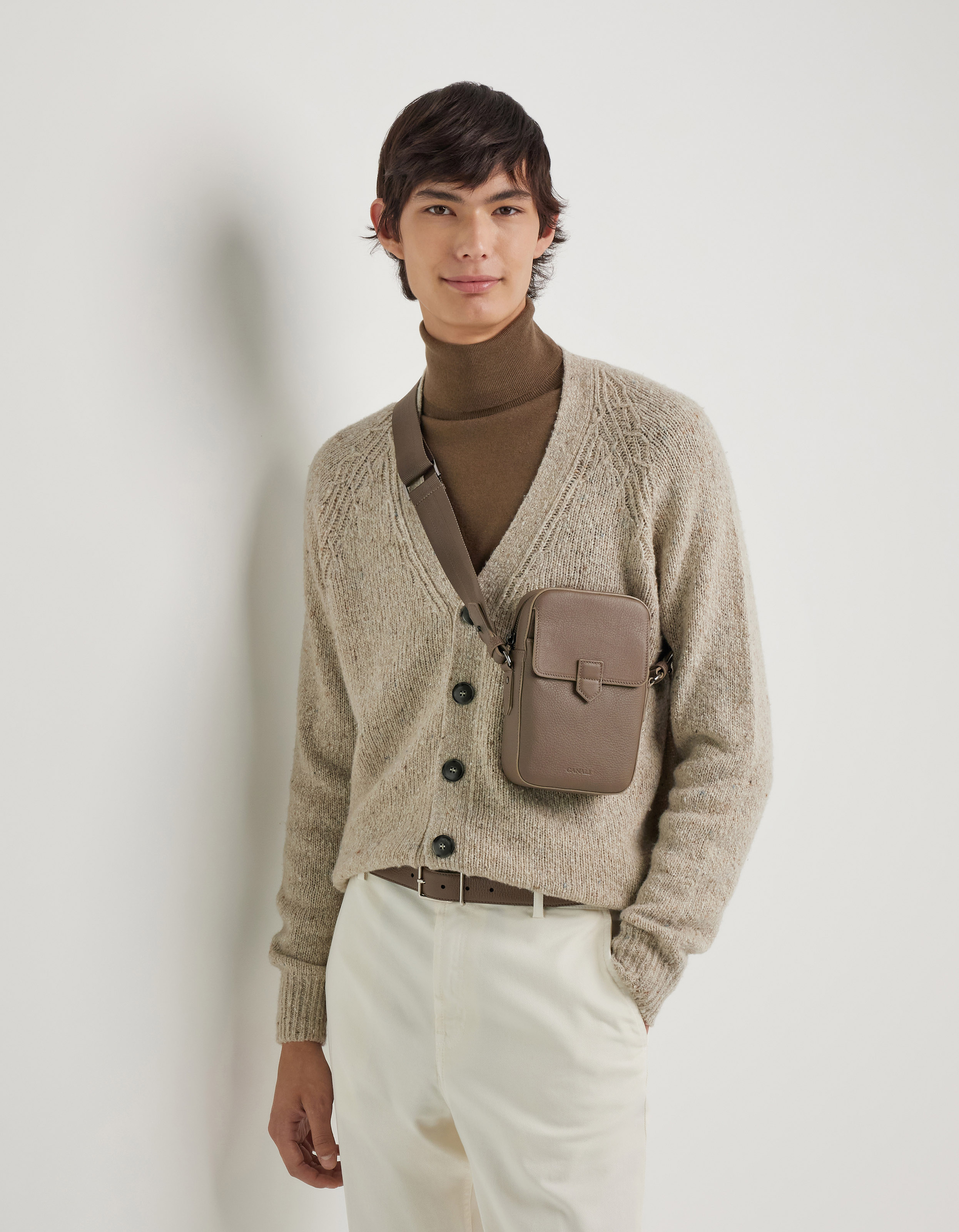 North South Camera Bag in walnut hammered calfskin
