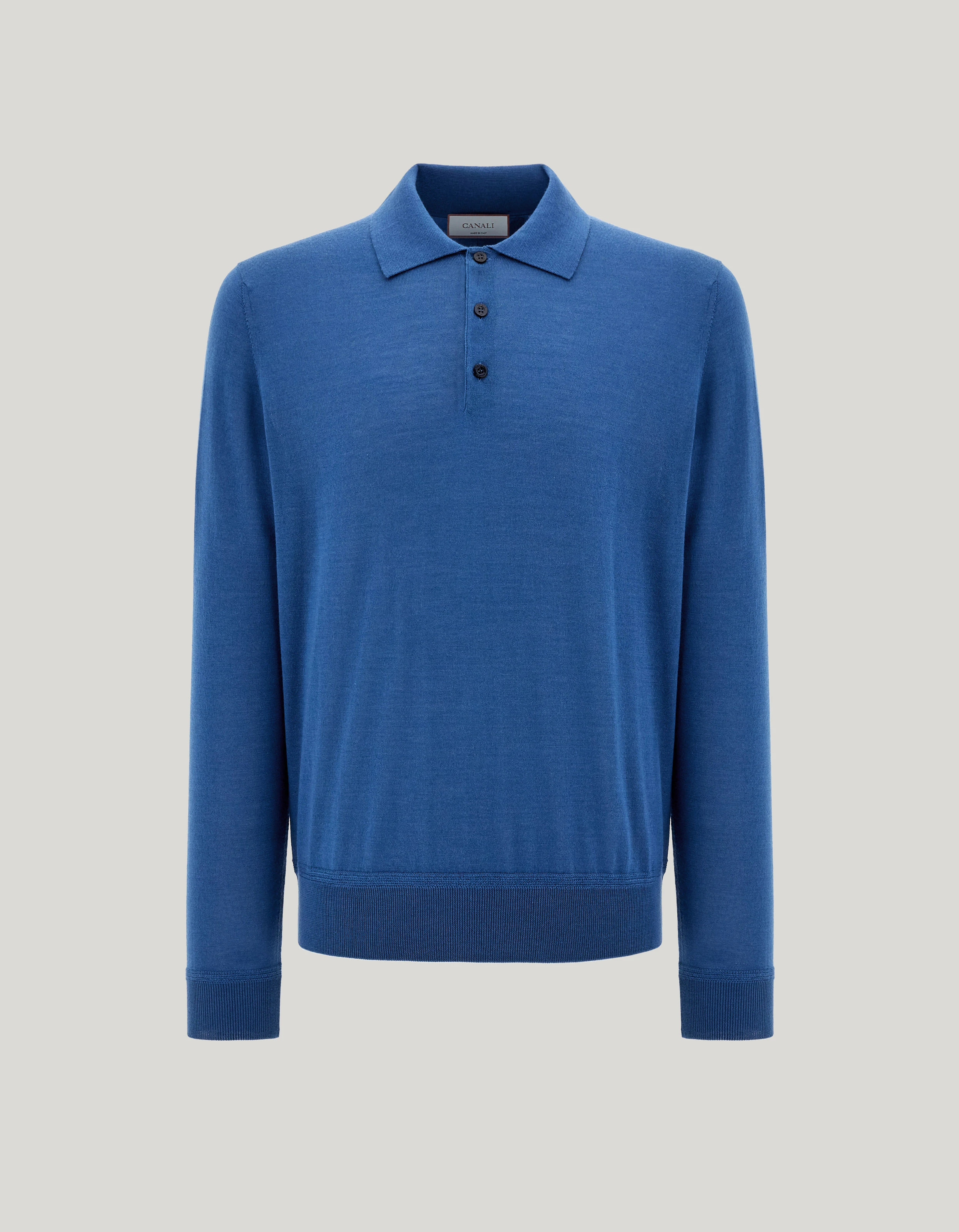 Blue polo in wool, silk, and cashmere blend 
