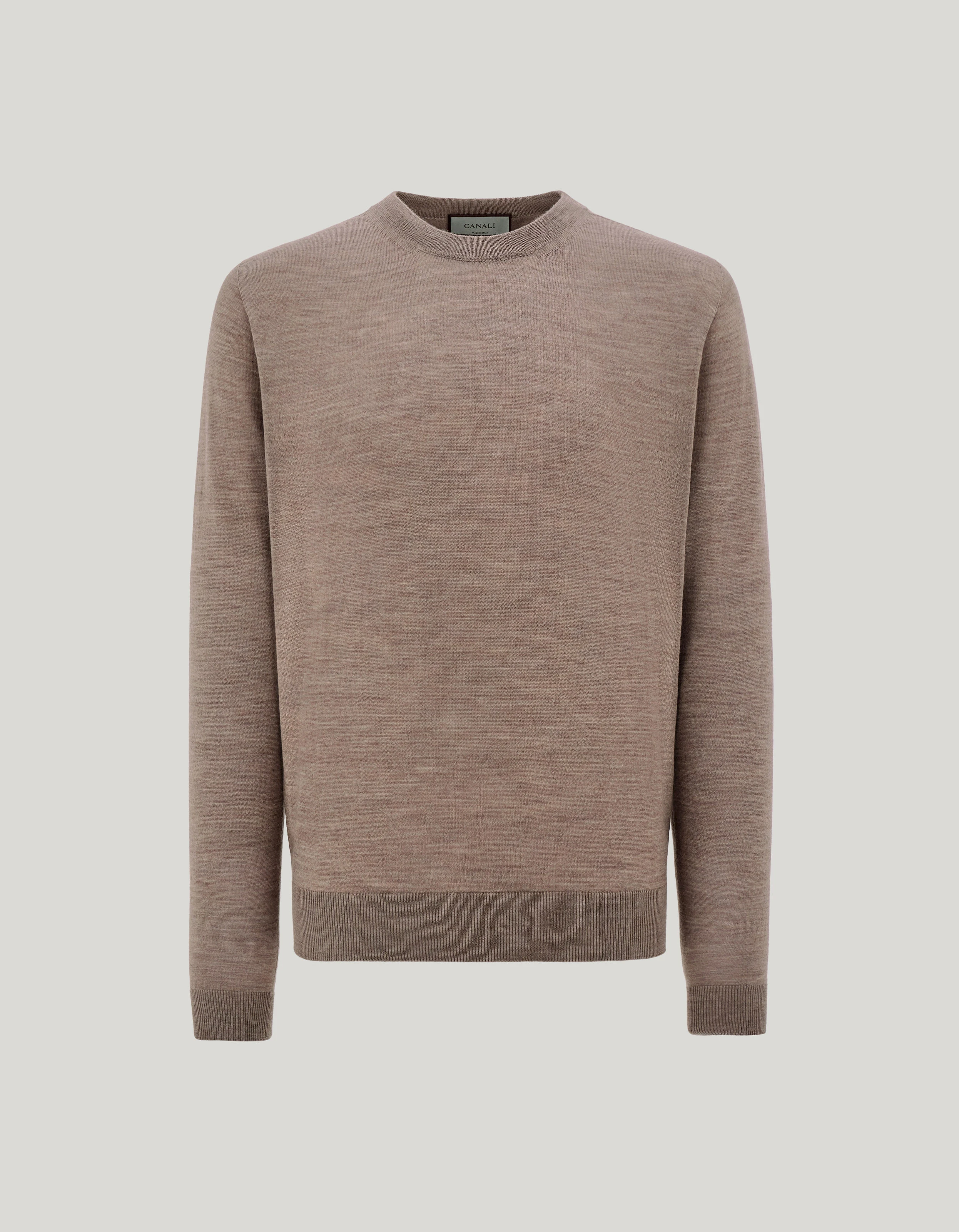 Canali Nuvola extra-fine merino wool seamless crew neck hazelnut 