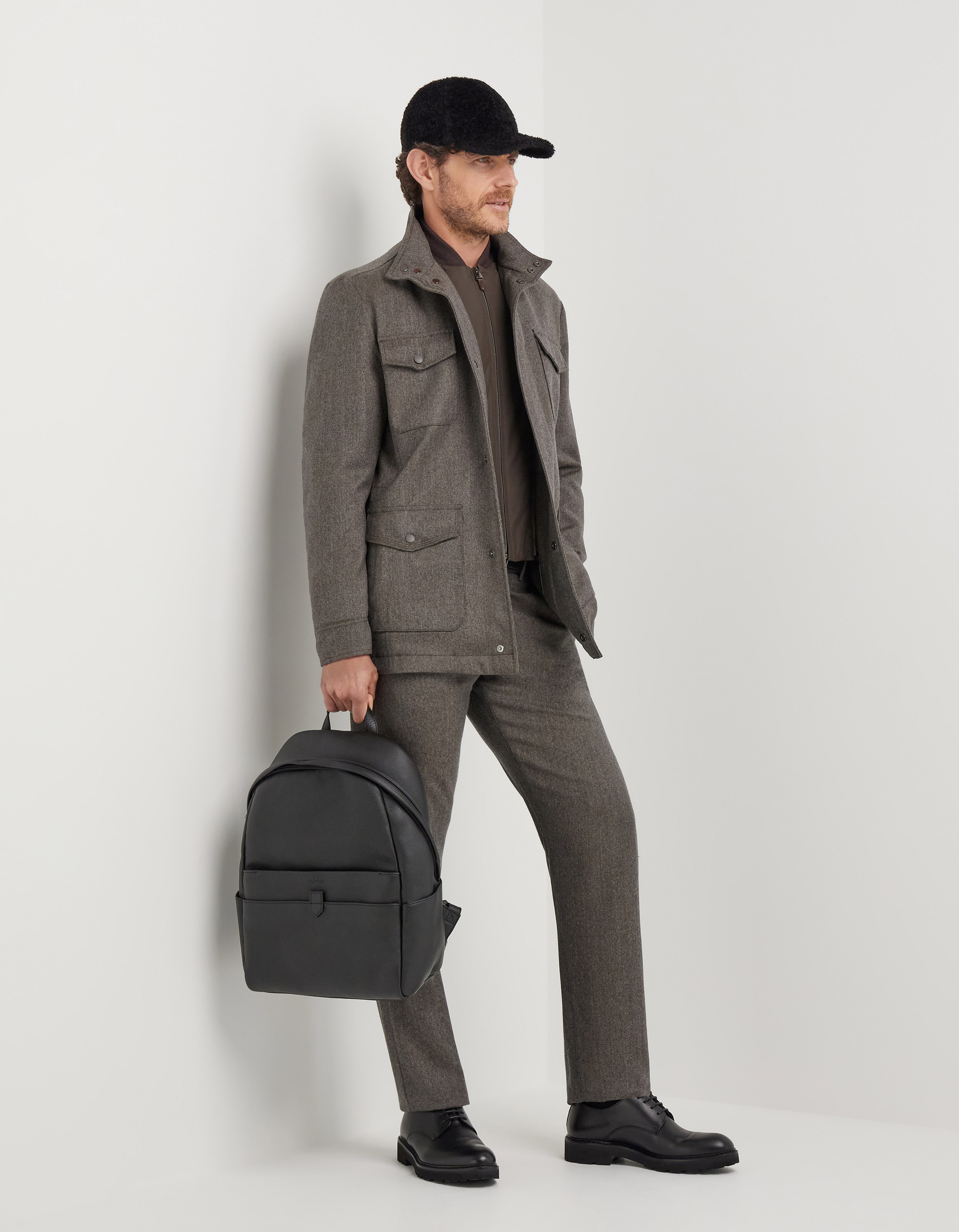 Impeccabile walnut-colored flannel field jacket
