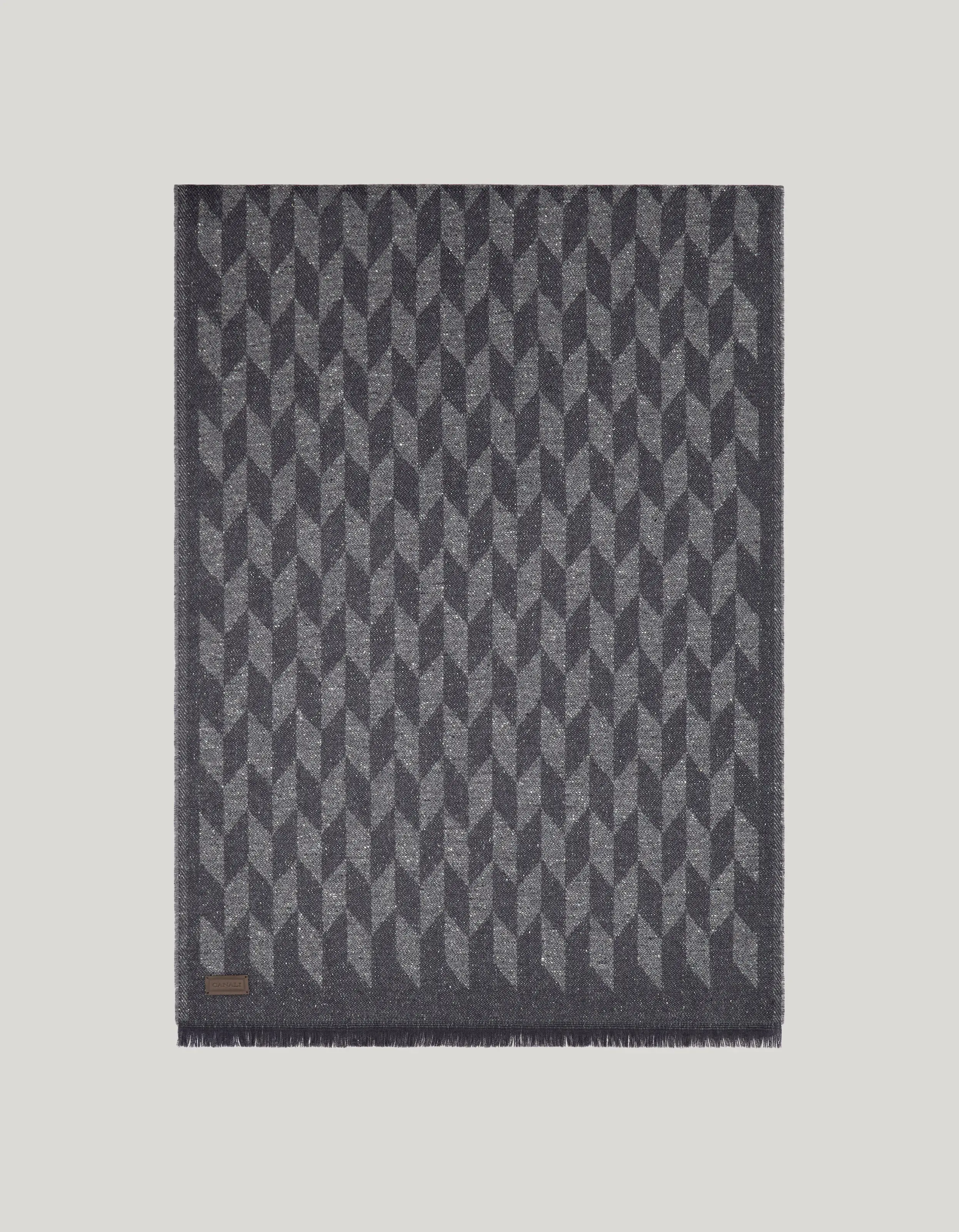 Gray buttoned effect scarf with geometric pattern 