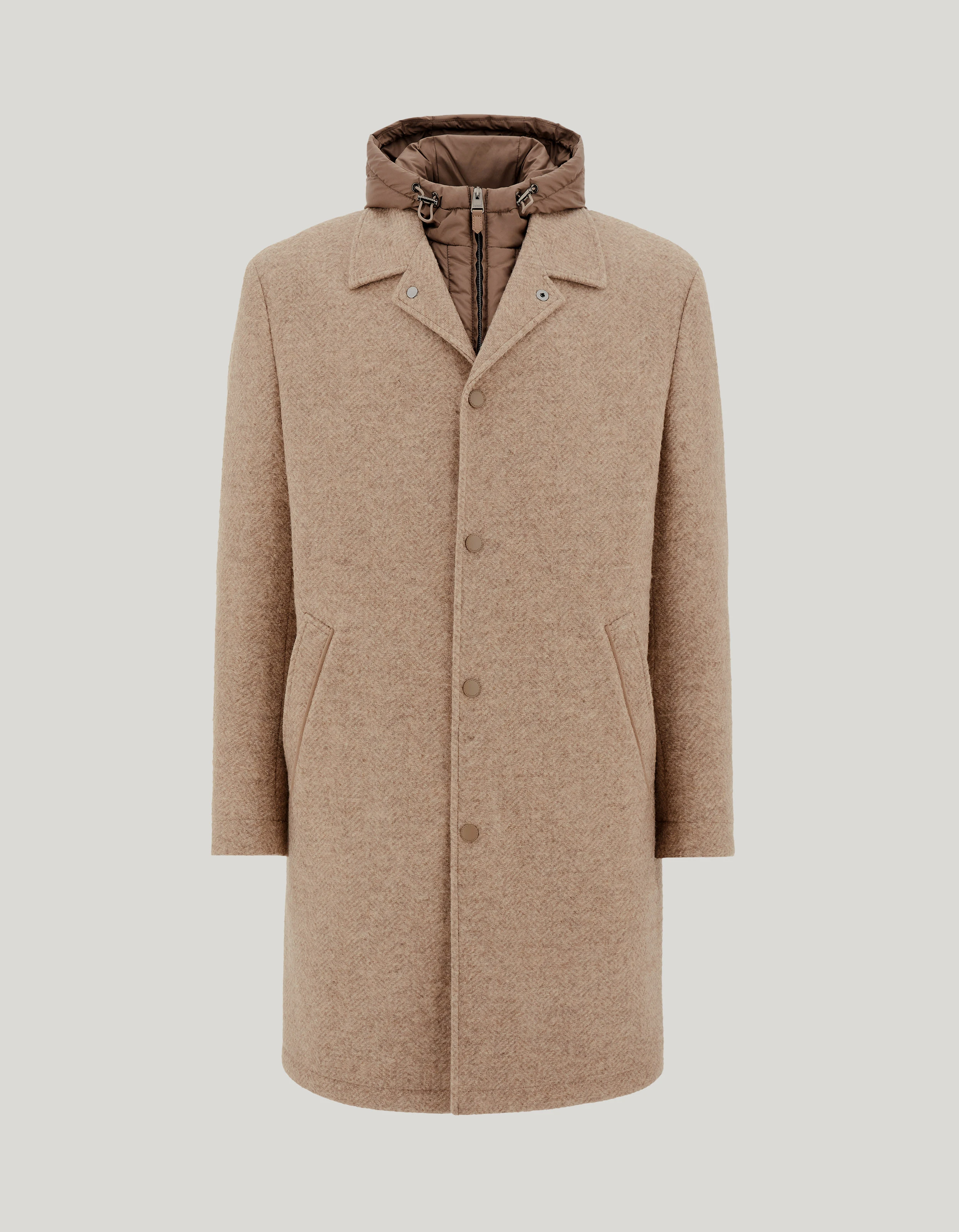 3-in-1 wool blend motif car coat in beige melange 