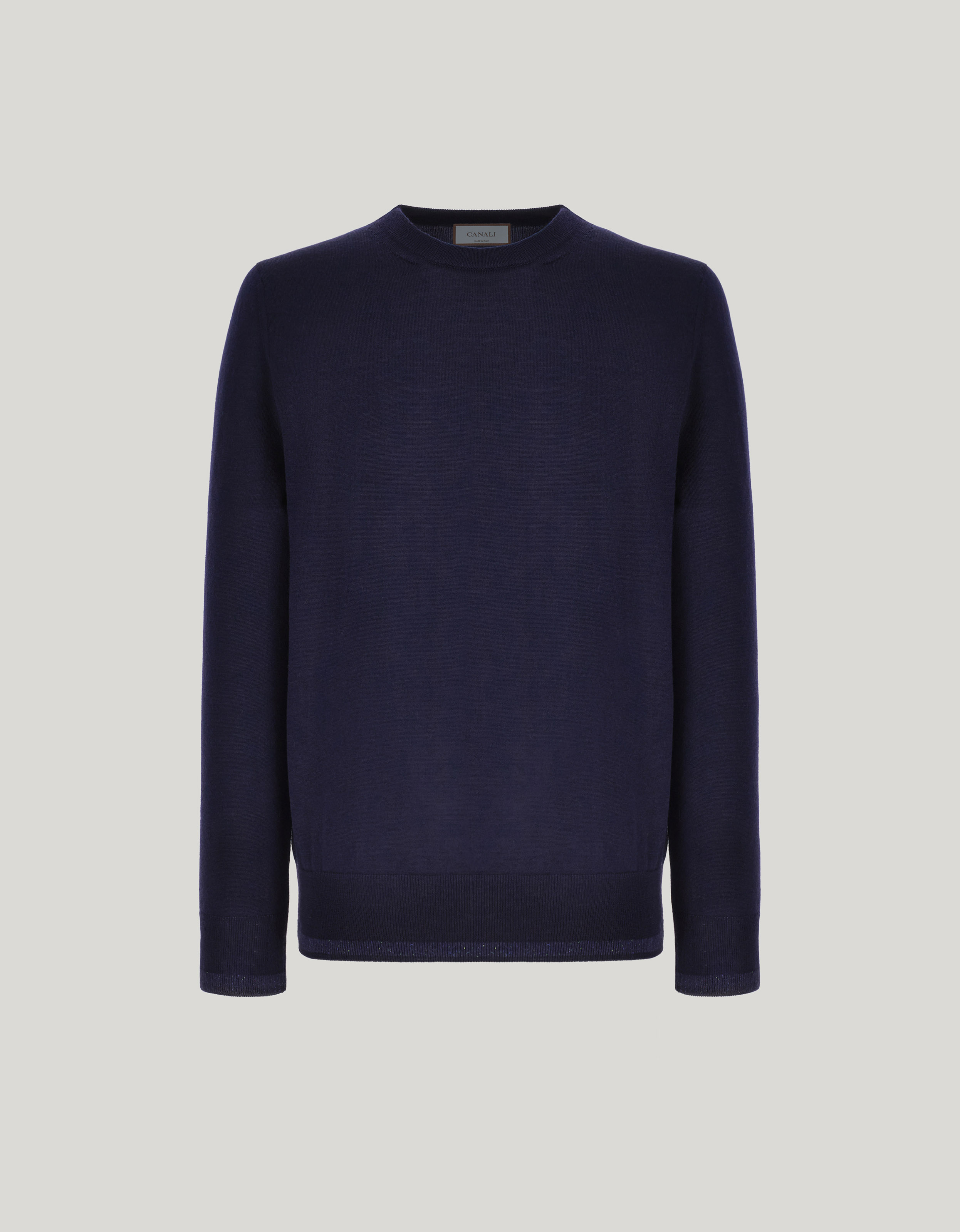 Dark Navy Crewneck in Wool with Tweed Inserts 