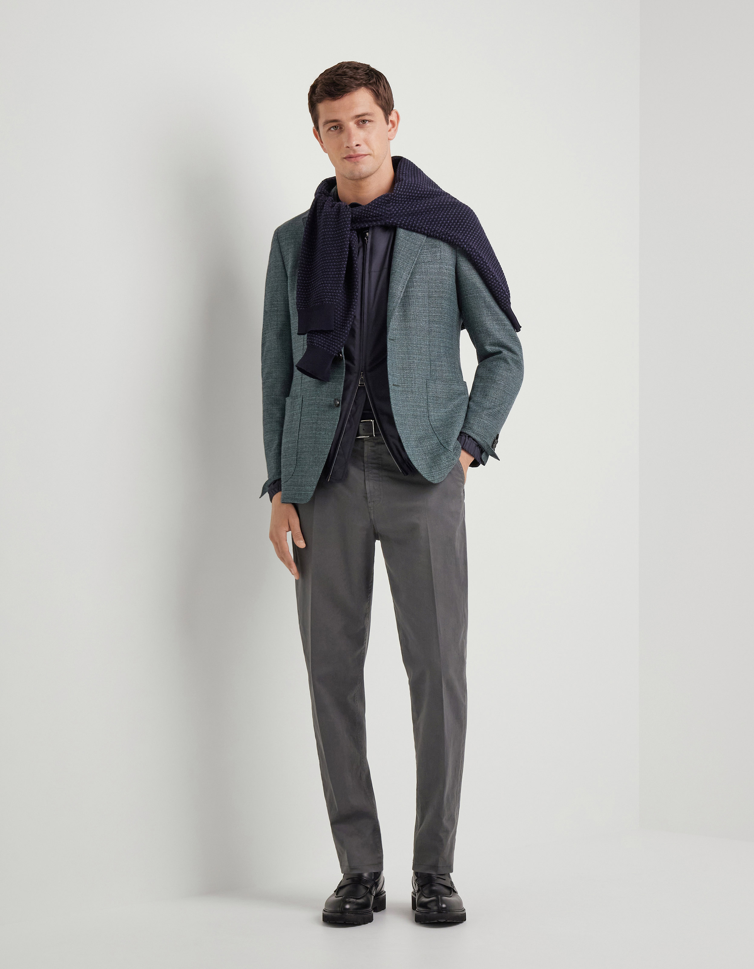 Garment-dyed gray comfort cotton microtwill chino pants