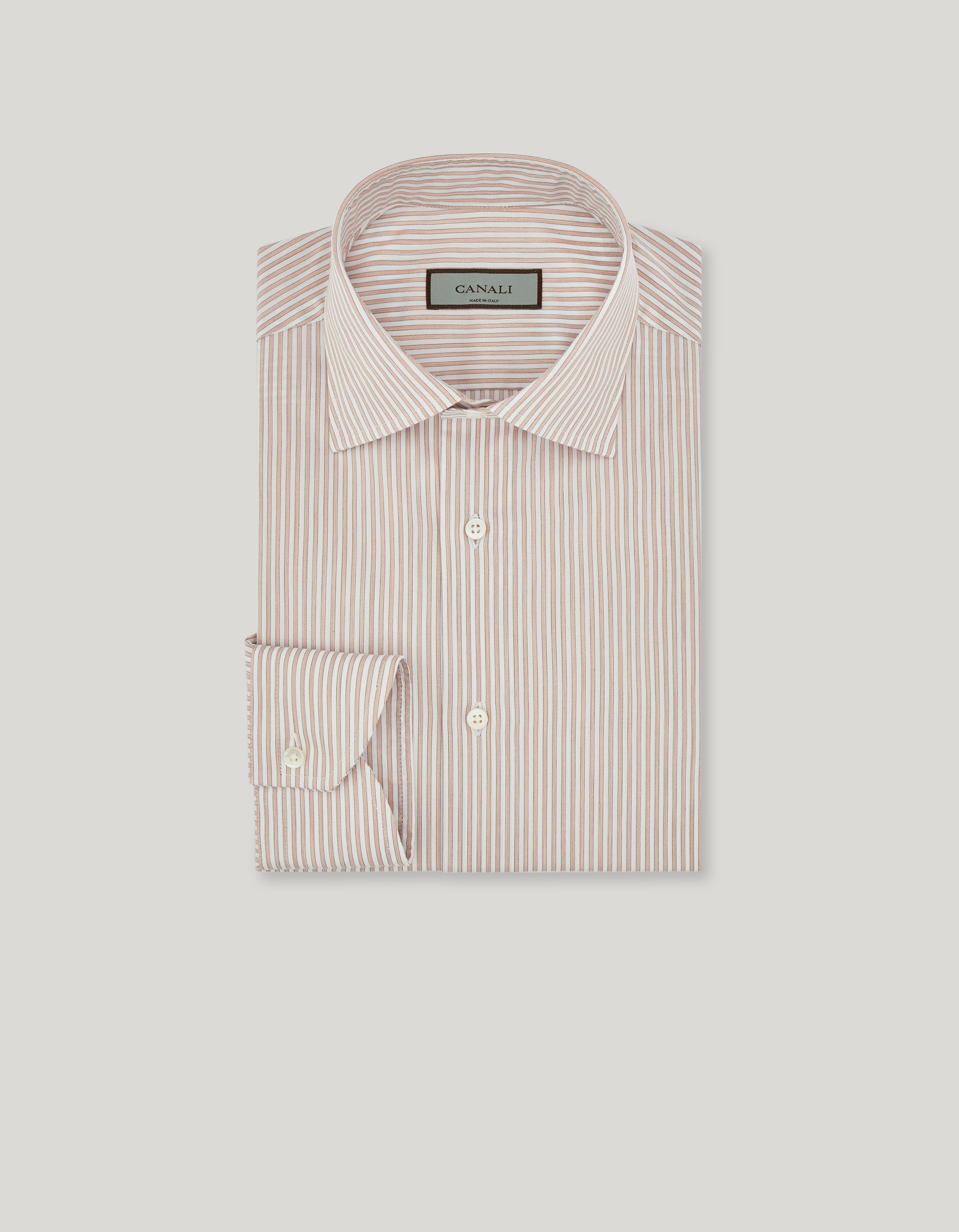 Regular fit shirt in white and beige cotton 