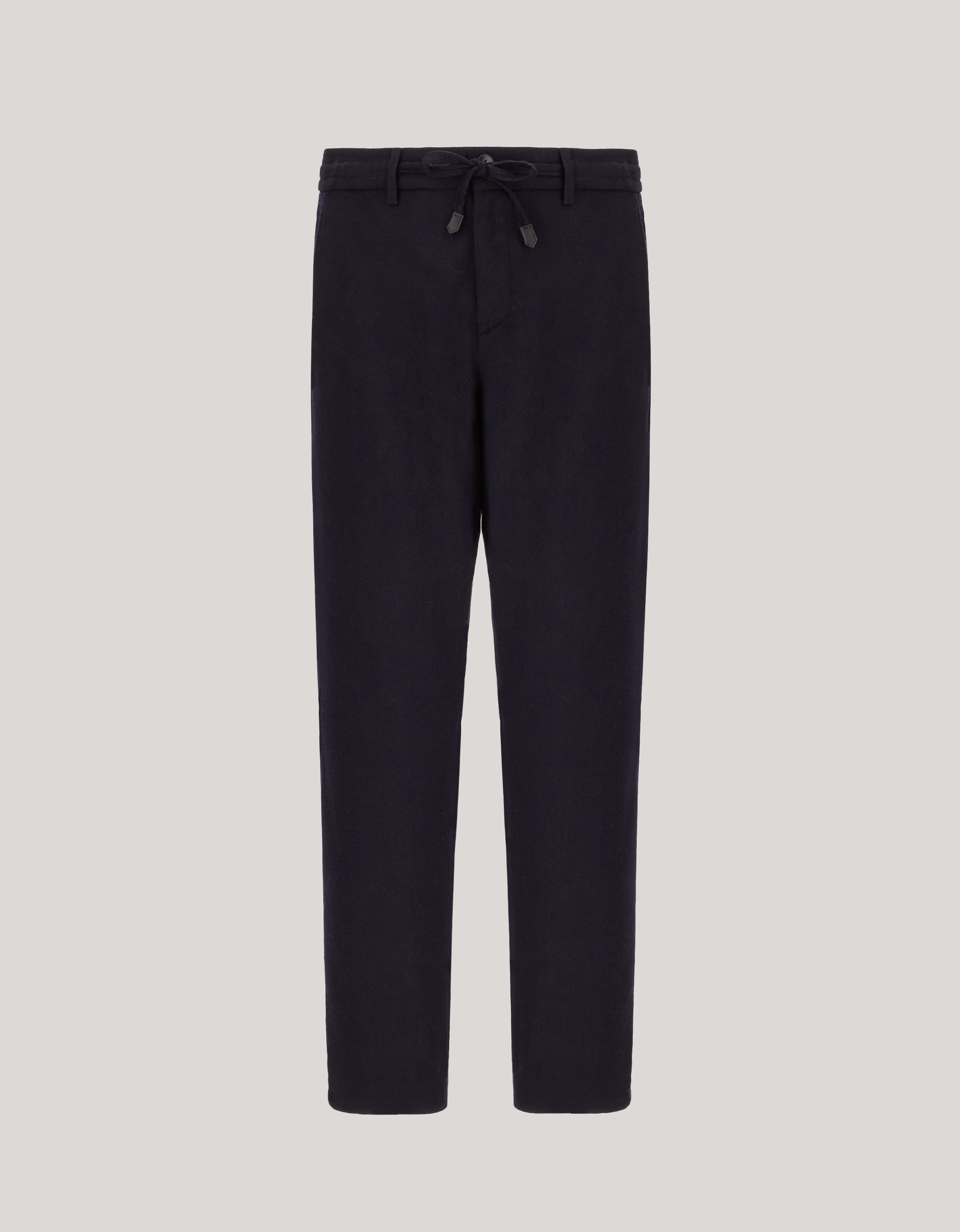 Navy blue drawstring chinos in Impeccabile wool flannel 
