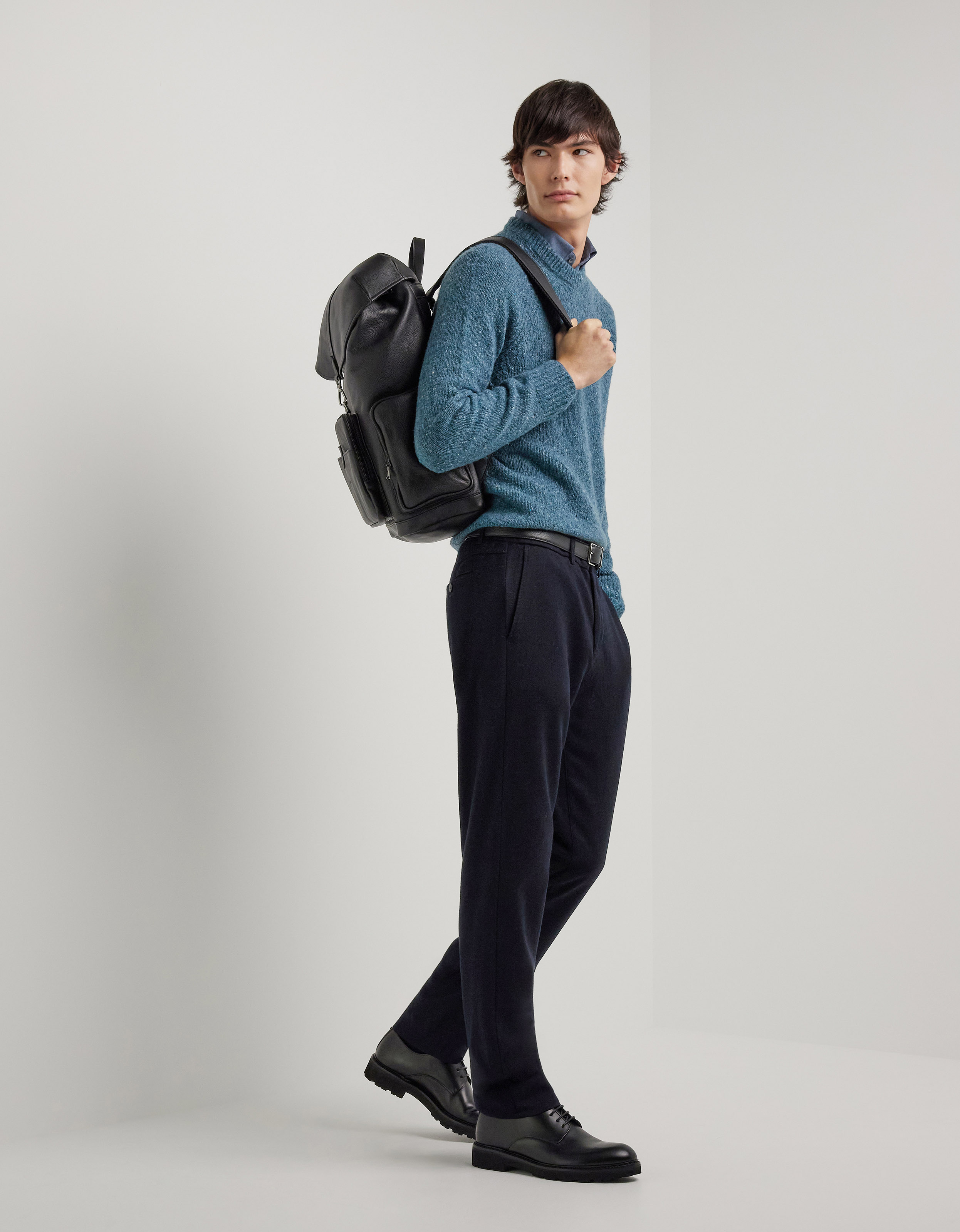 Navy blue drawstring chinos in Impeccabile wool flannel