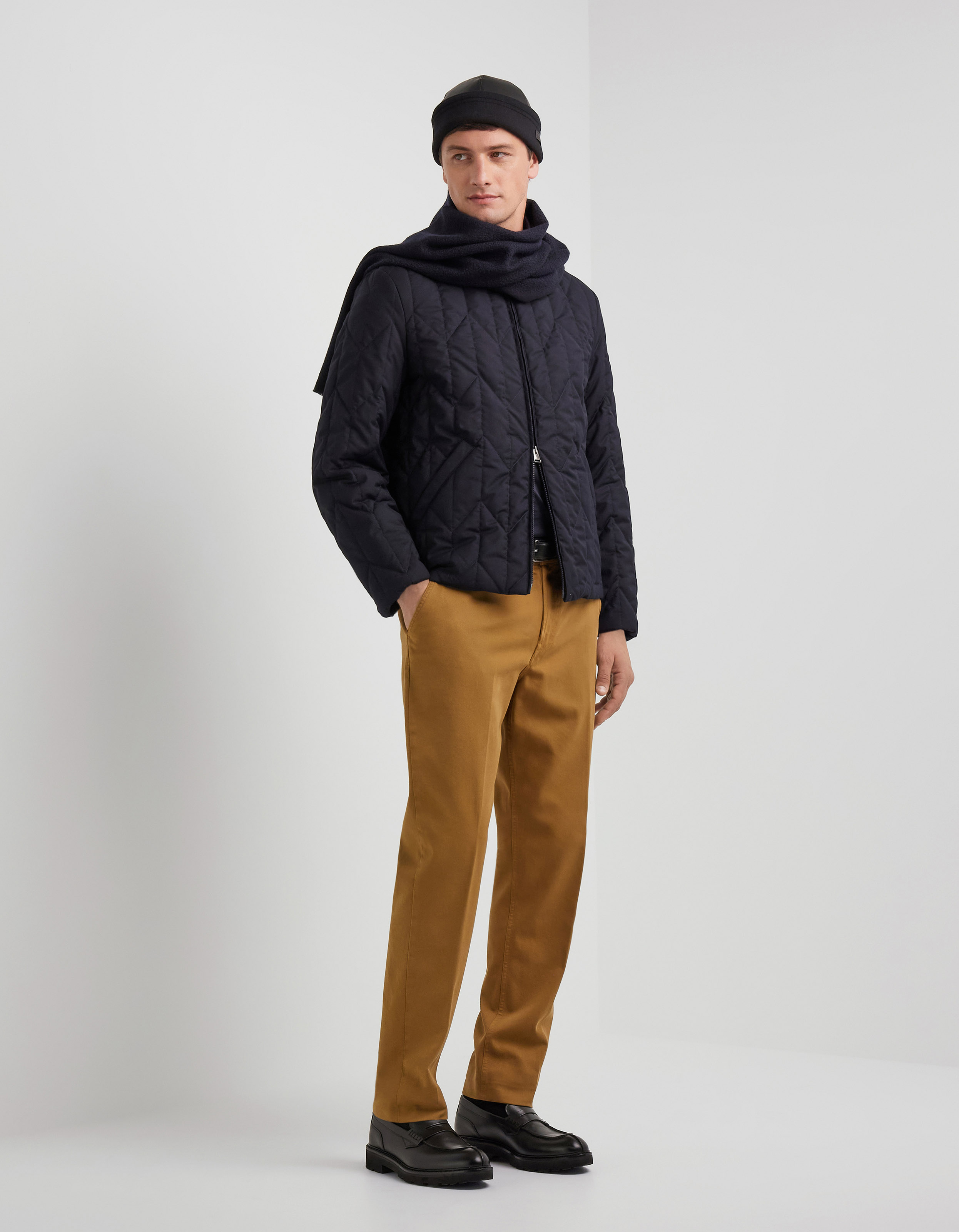 Garment-dyed khaki comfort cotton twill chinos