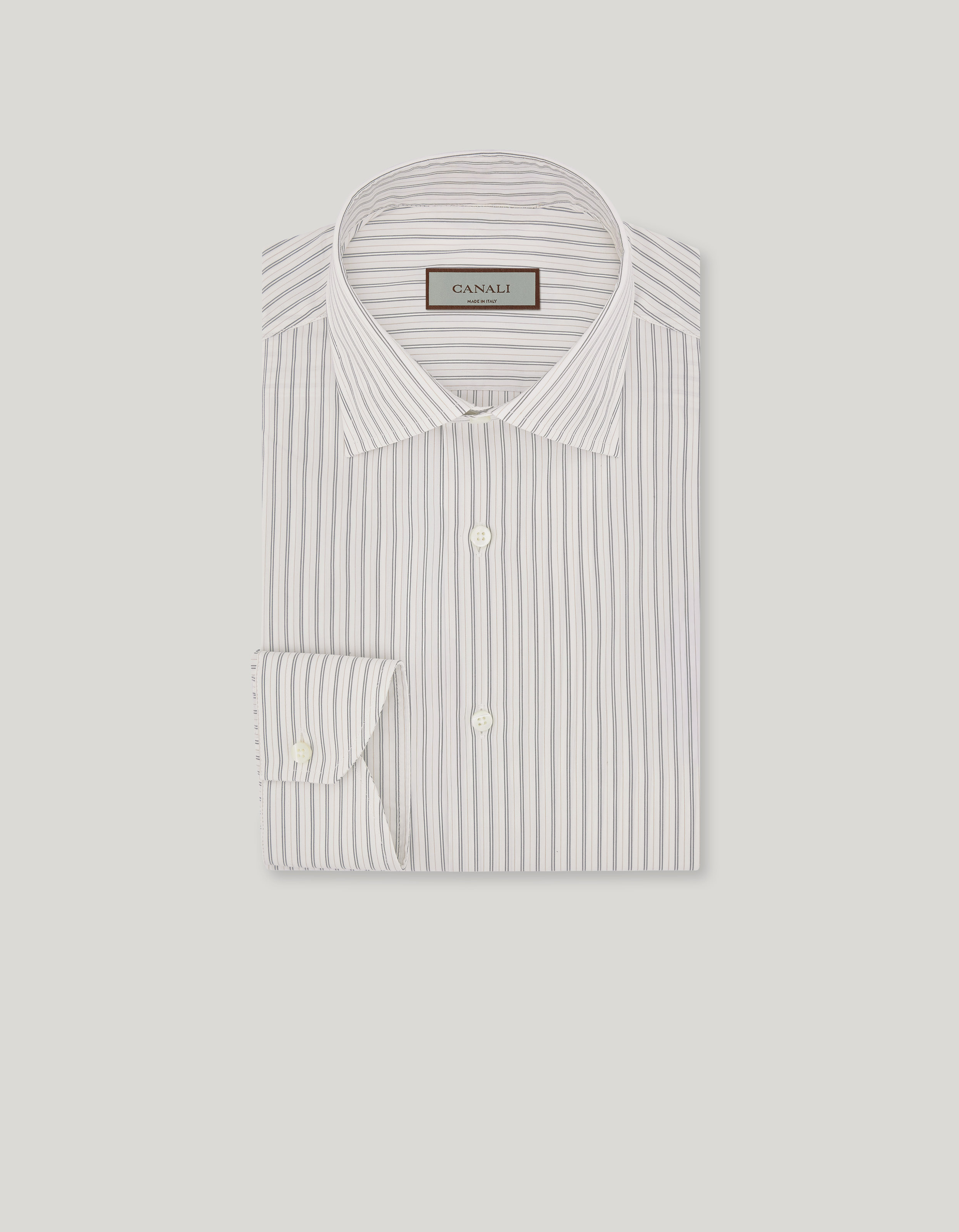 Regular fit shirt in white and gray cotton-silk blend 