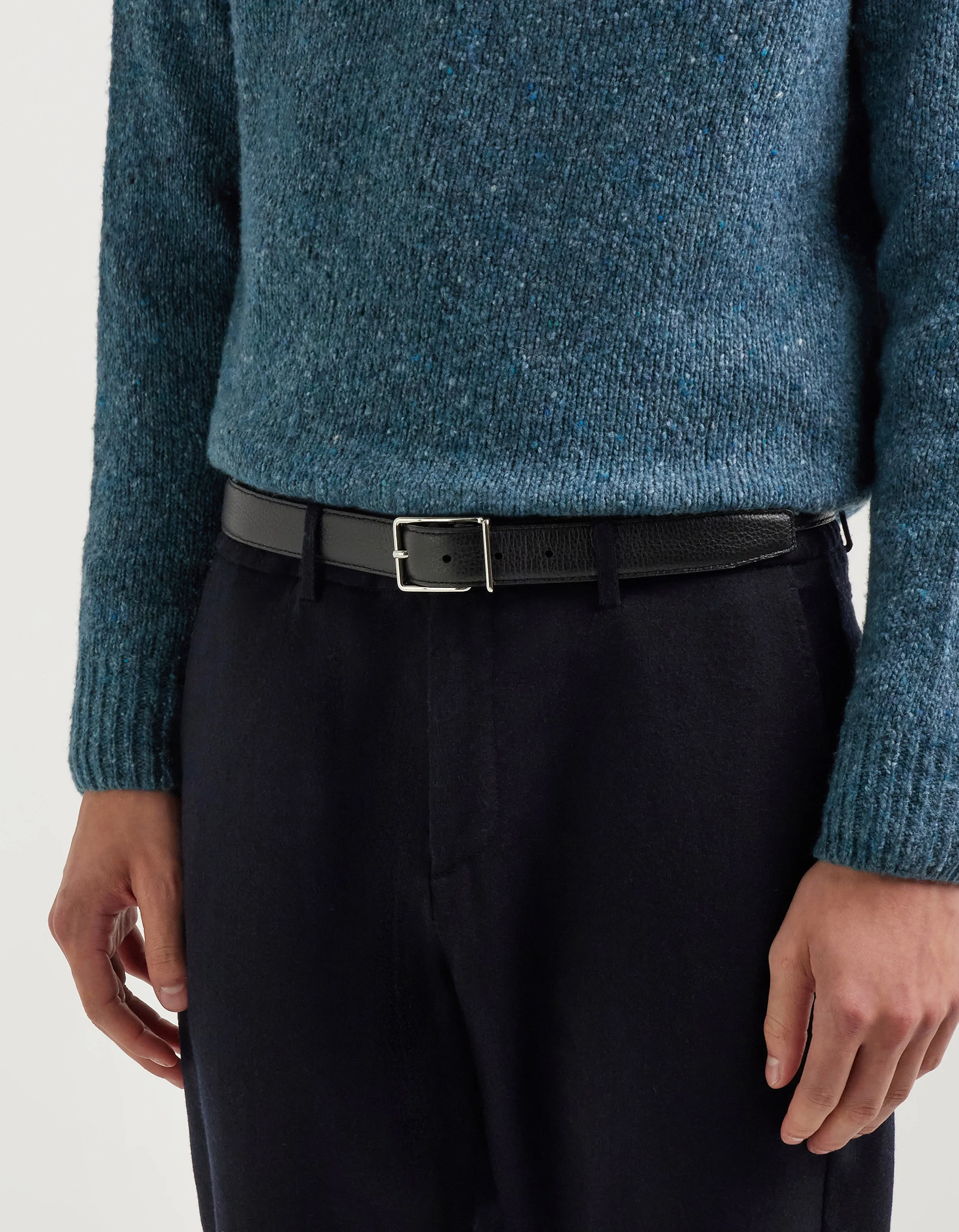 Black smooth calfskin belt with squared buckle