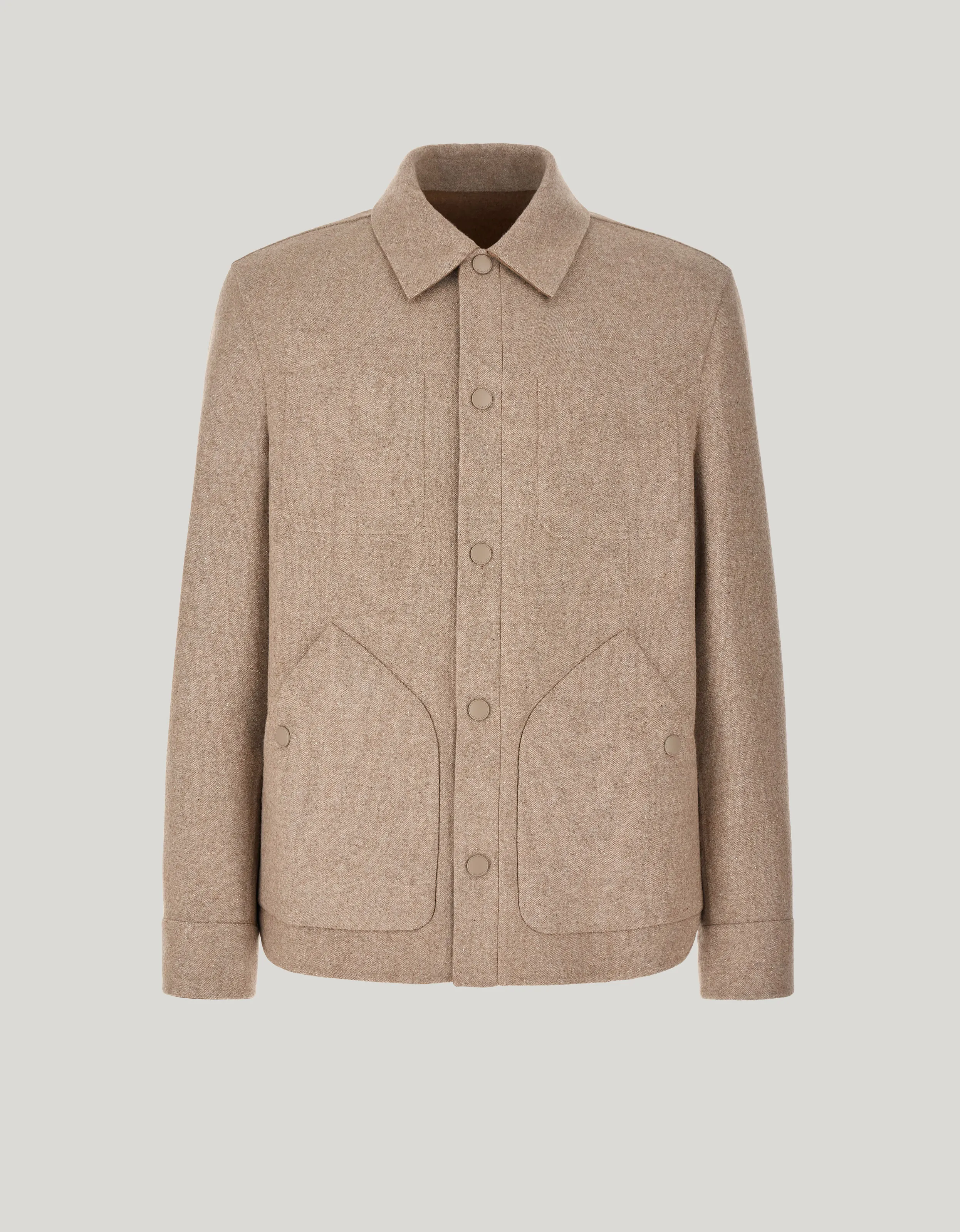 Beige Reversible Overshirt with Set-In Sleeves 