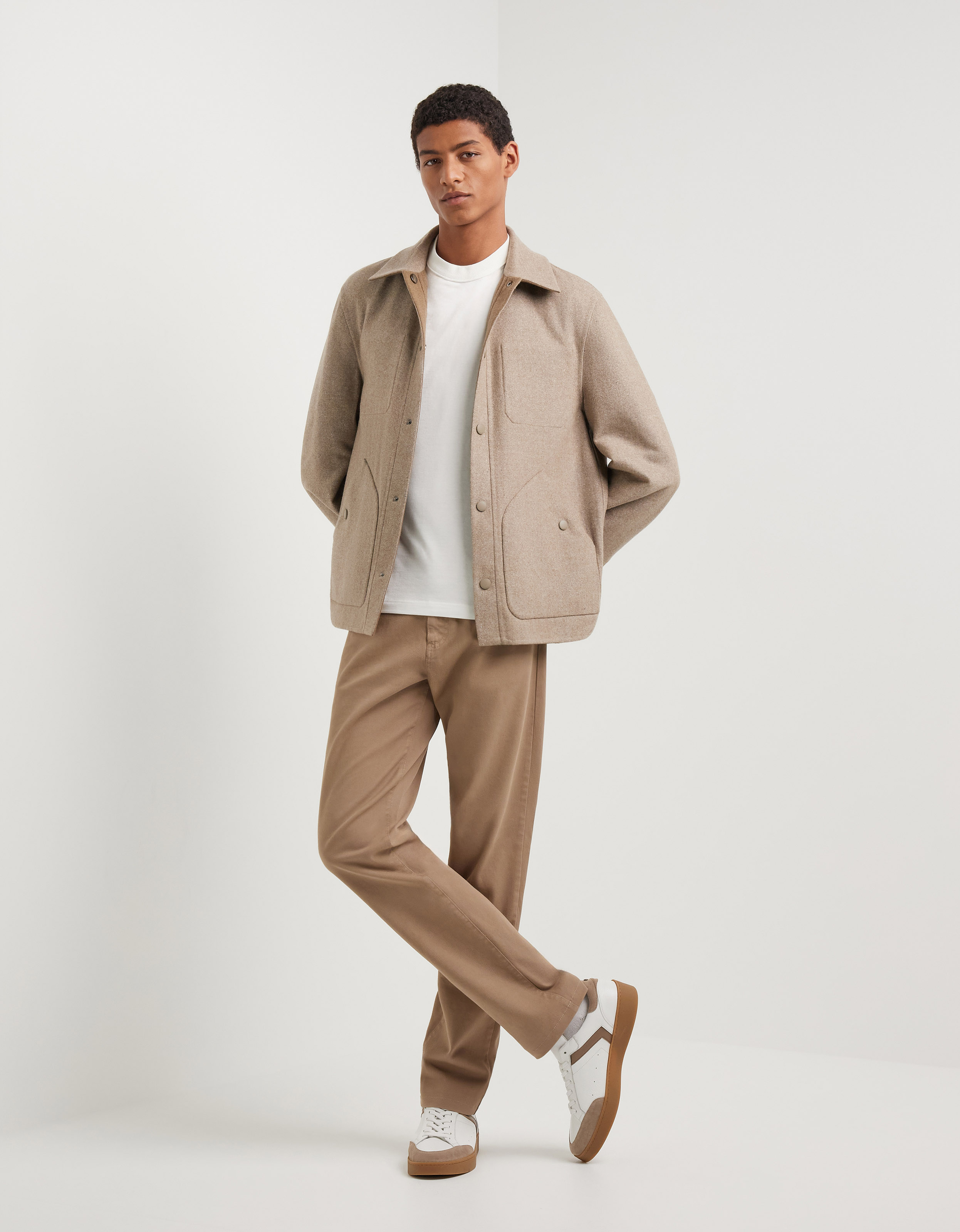Beige Reversible Overshirt with Set-In Sleeves