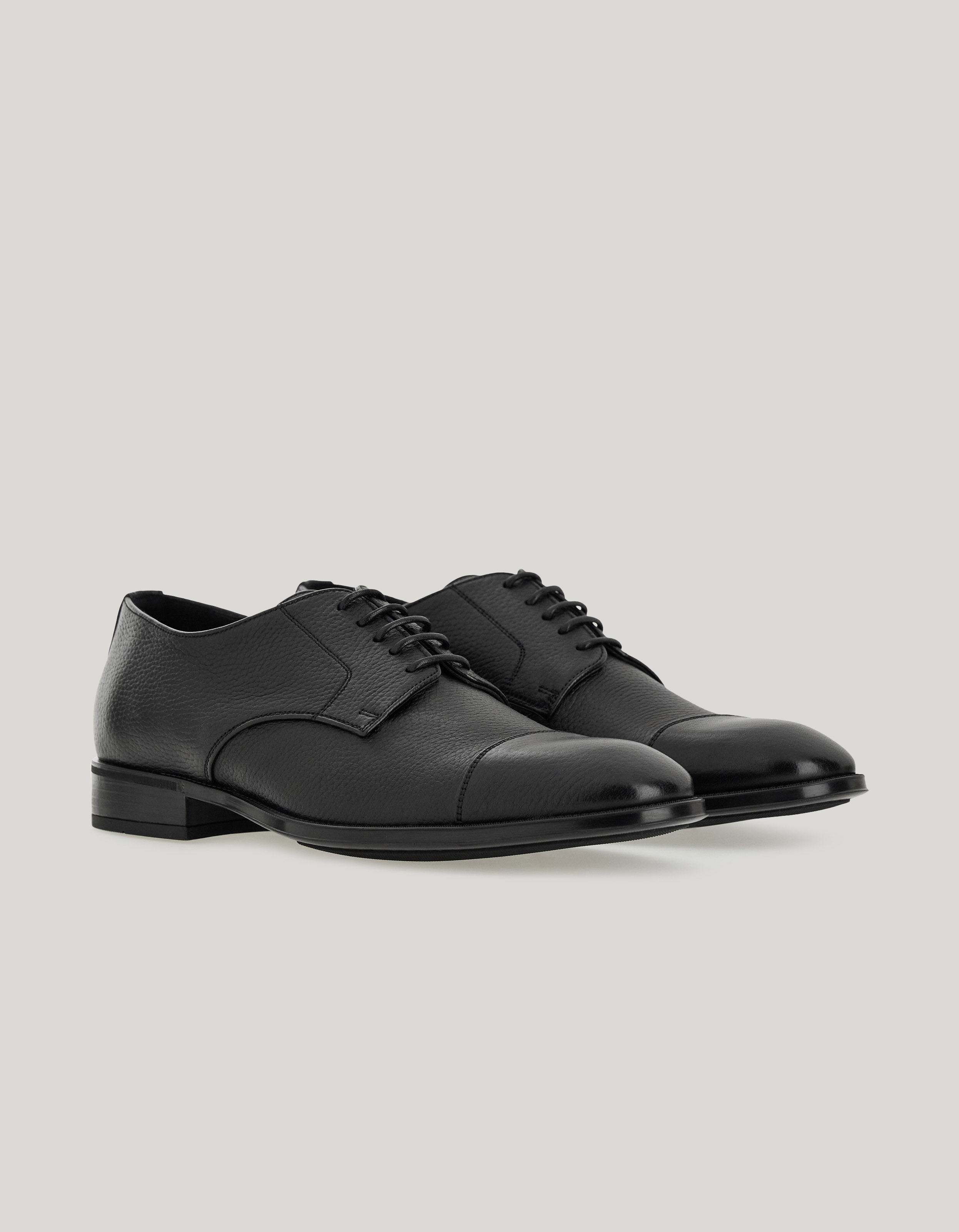 Black deerskin cap-toe derby with rubber sole 