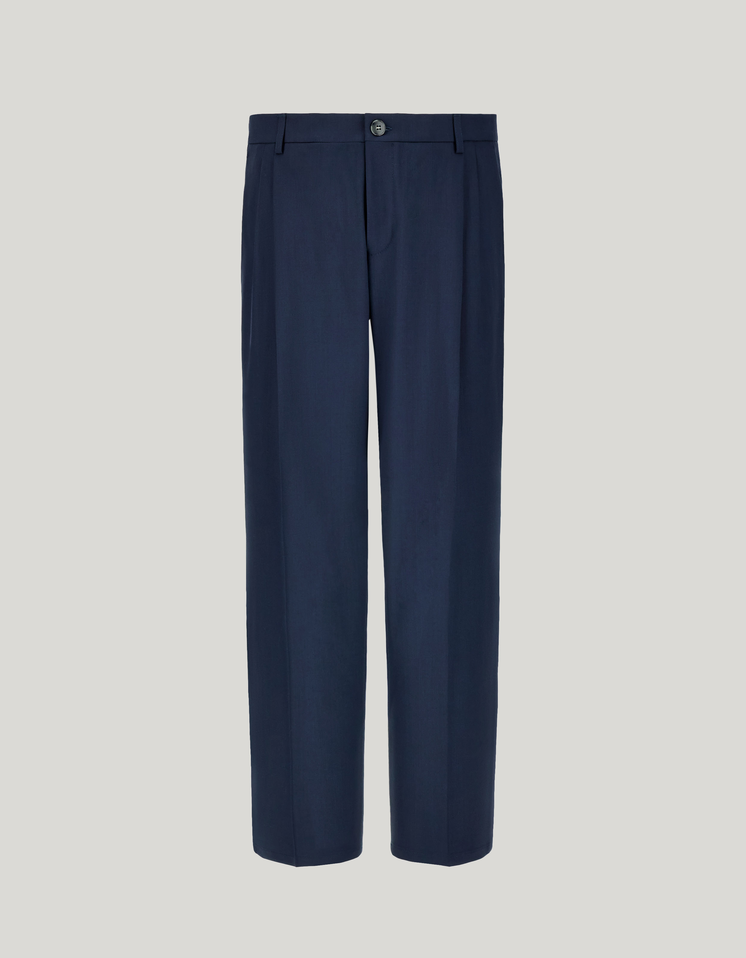 Teal blue bi-stretch wool chinos with two darts 