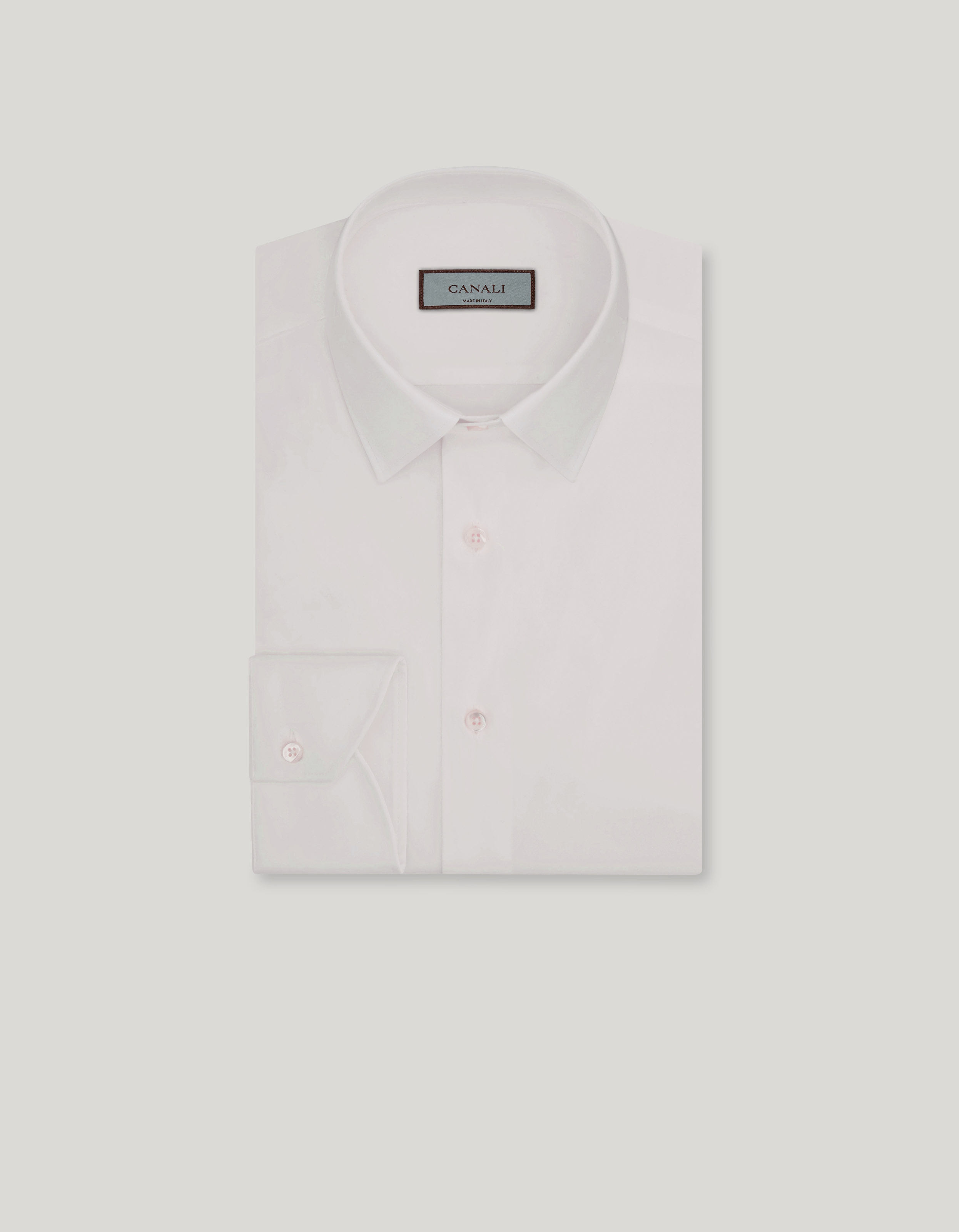 White stretch cotton-blend shirt with pointed collar 