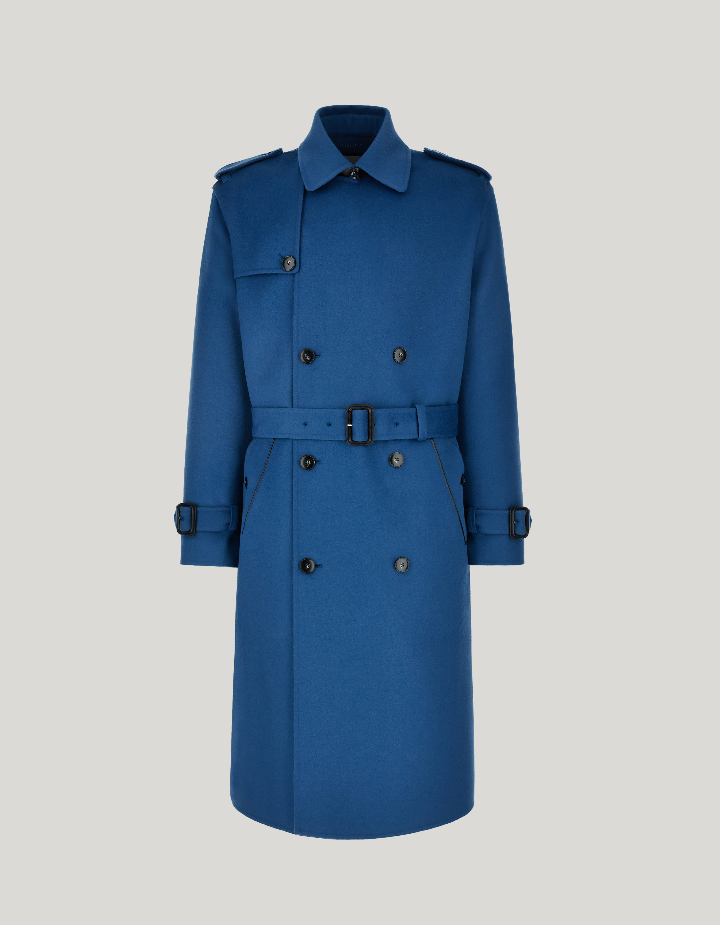 Double wool and cashmere trench coat in oil 