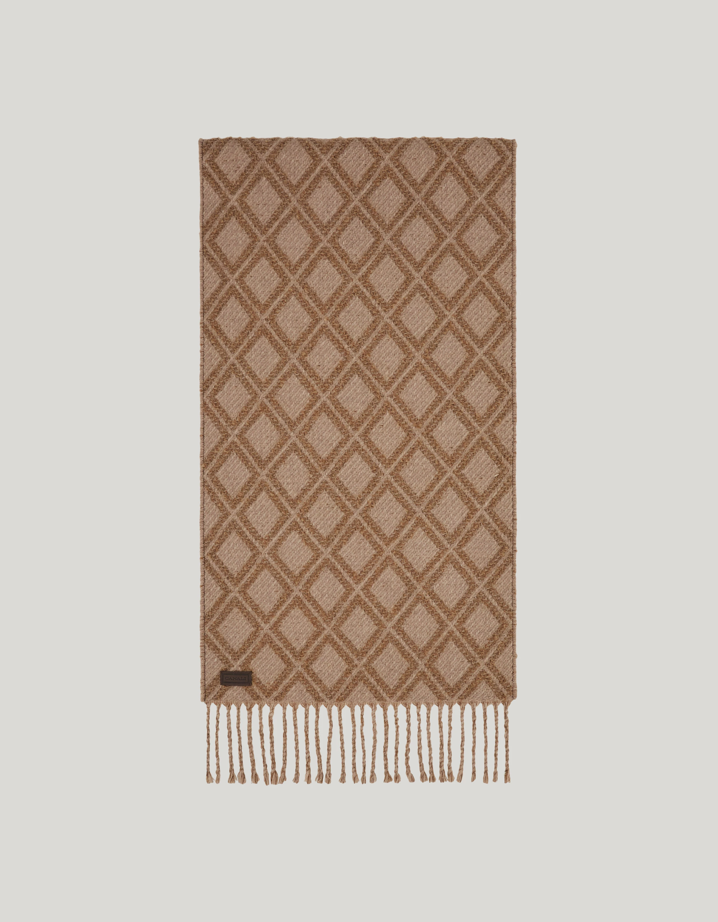 Beige bouclÃ© scarf with check pattern 