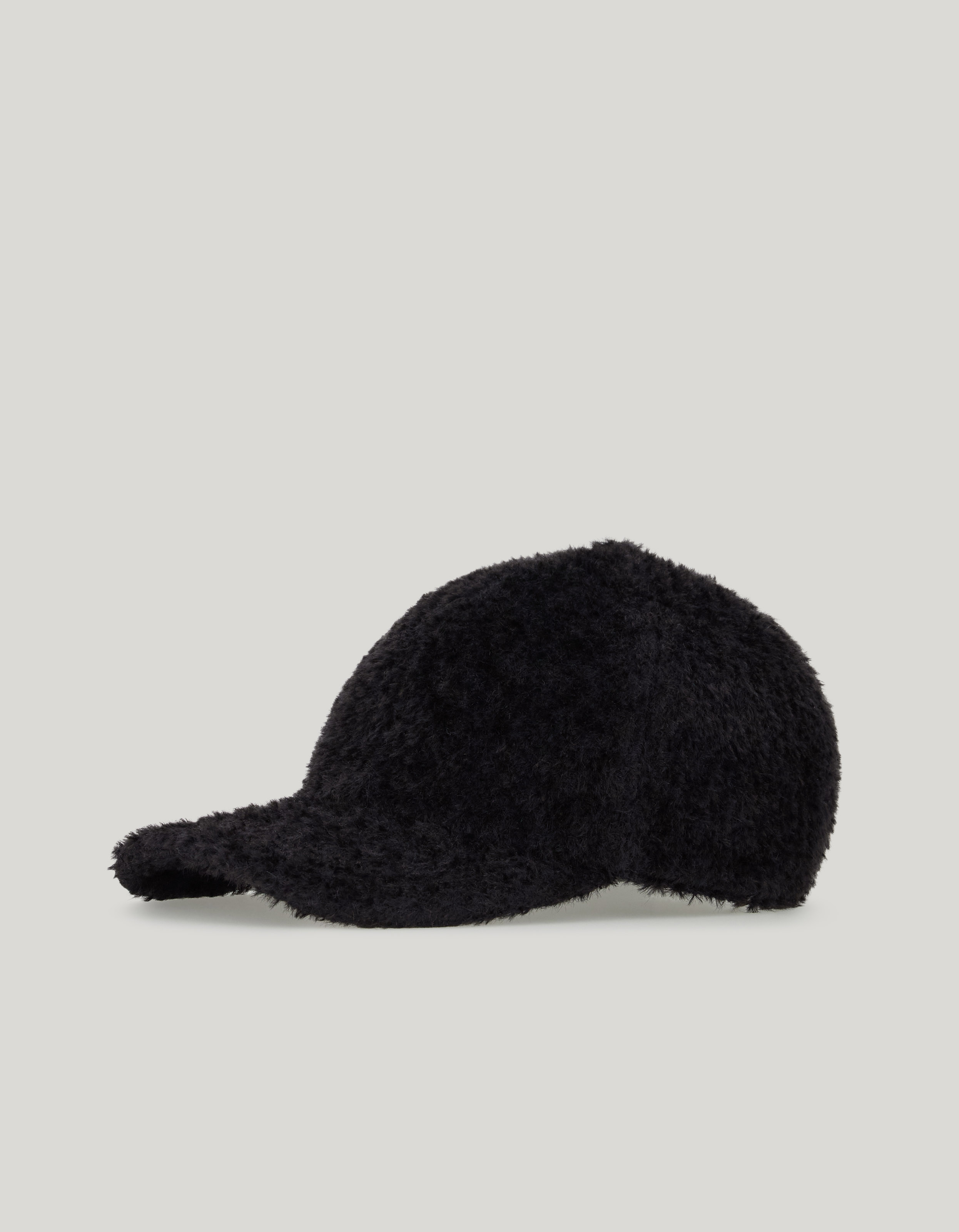 Black wool/alpaca blend baseball cap with adjustable leather closure 